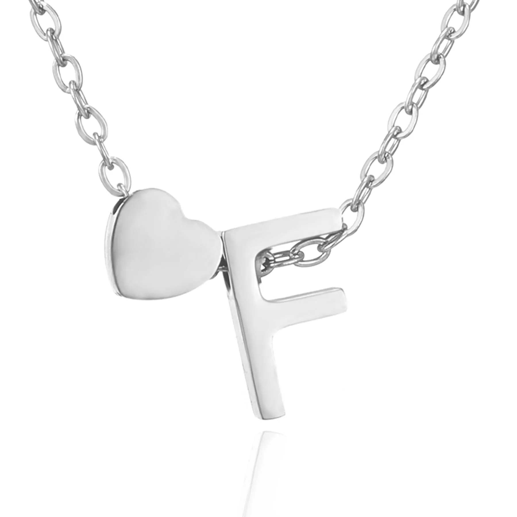 AFSTALR Collana con Iniziale Lettera F e Cuore in Acciaio Inossidabile Argento 45+5cm - immagine 1