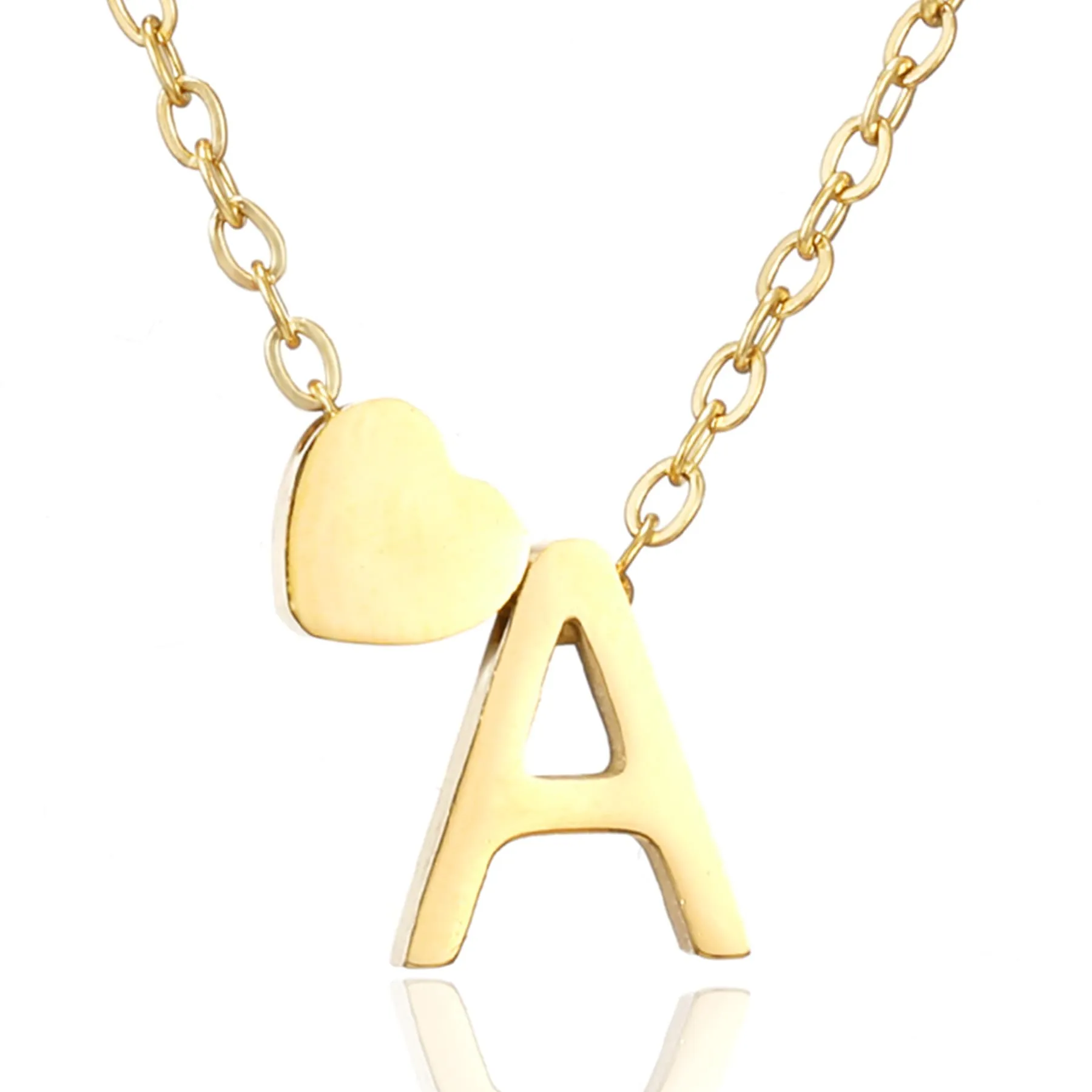 AFSTALR Collana con Iniziale a Cuore Lettera A in Acciaio Inossidabile Oro 45+5cm - immagine 1