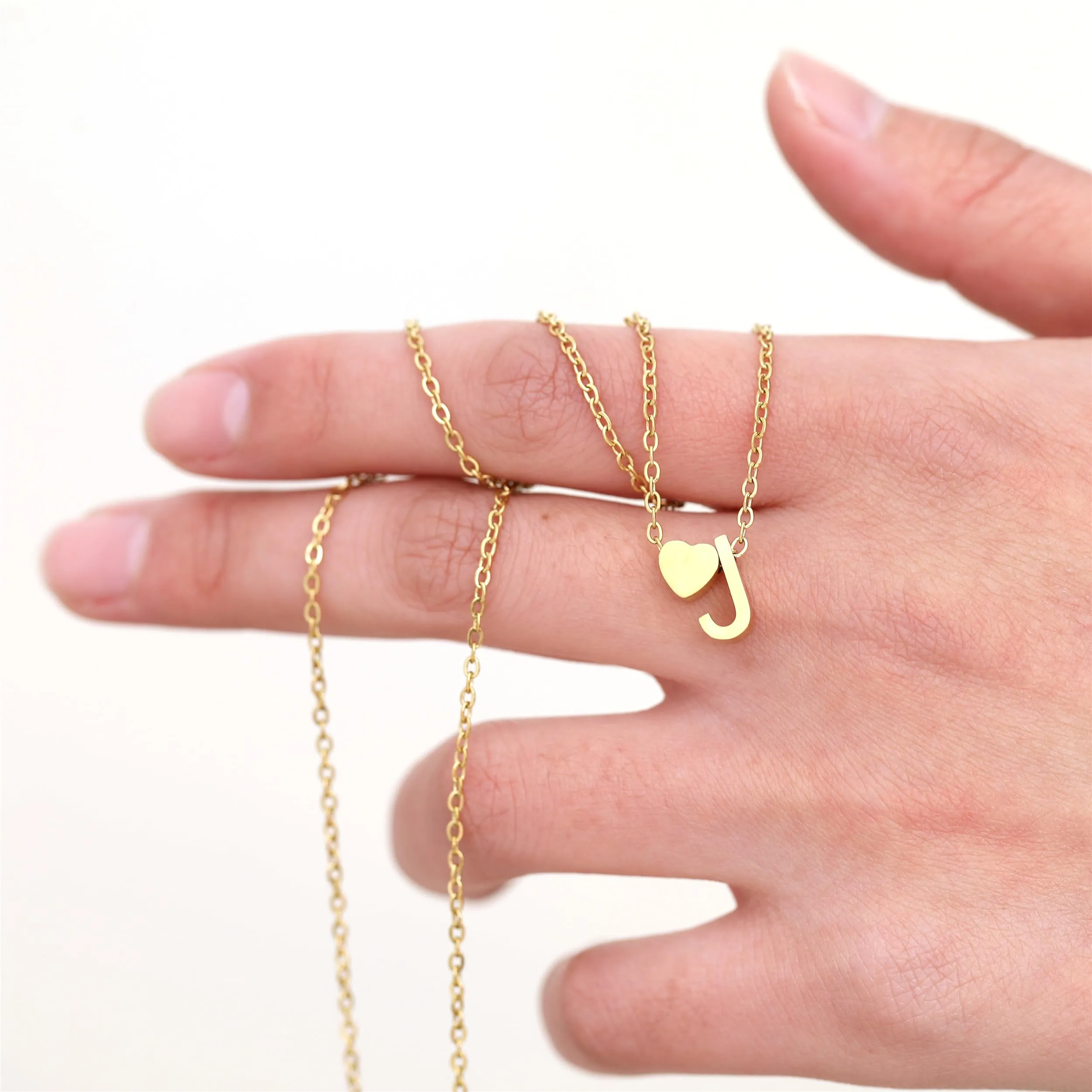 AFSTALR Collana con Iniziale Lettera S e Cuore in Acciaio Inossidabile Oro, 45+5CM - immagine 2