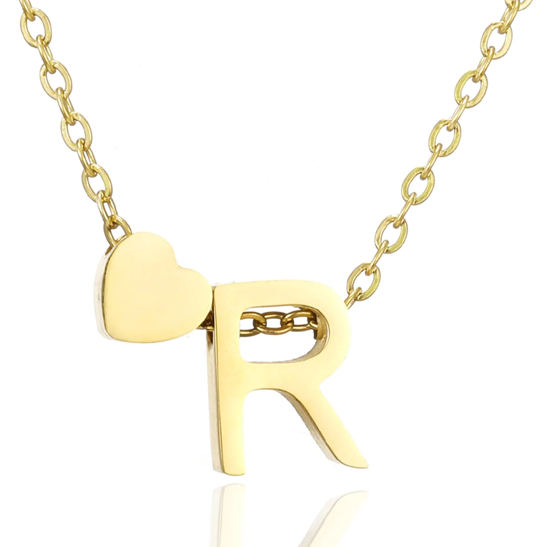 AFSTALR Collana con Iniziale Donna Lettera R e Cuore in Acciaio Inossidabile Oro, 45+5cm - immagine 1