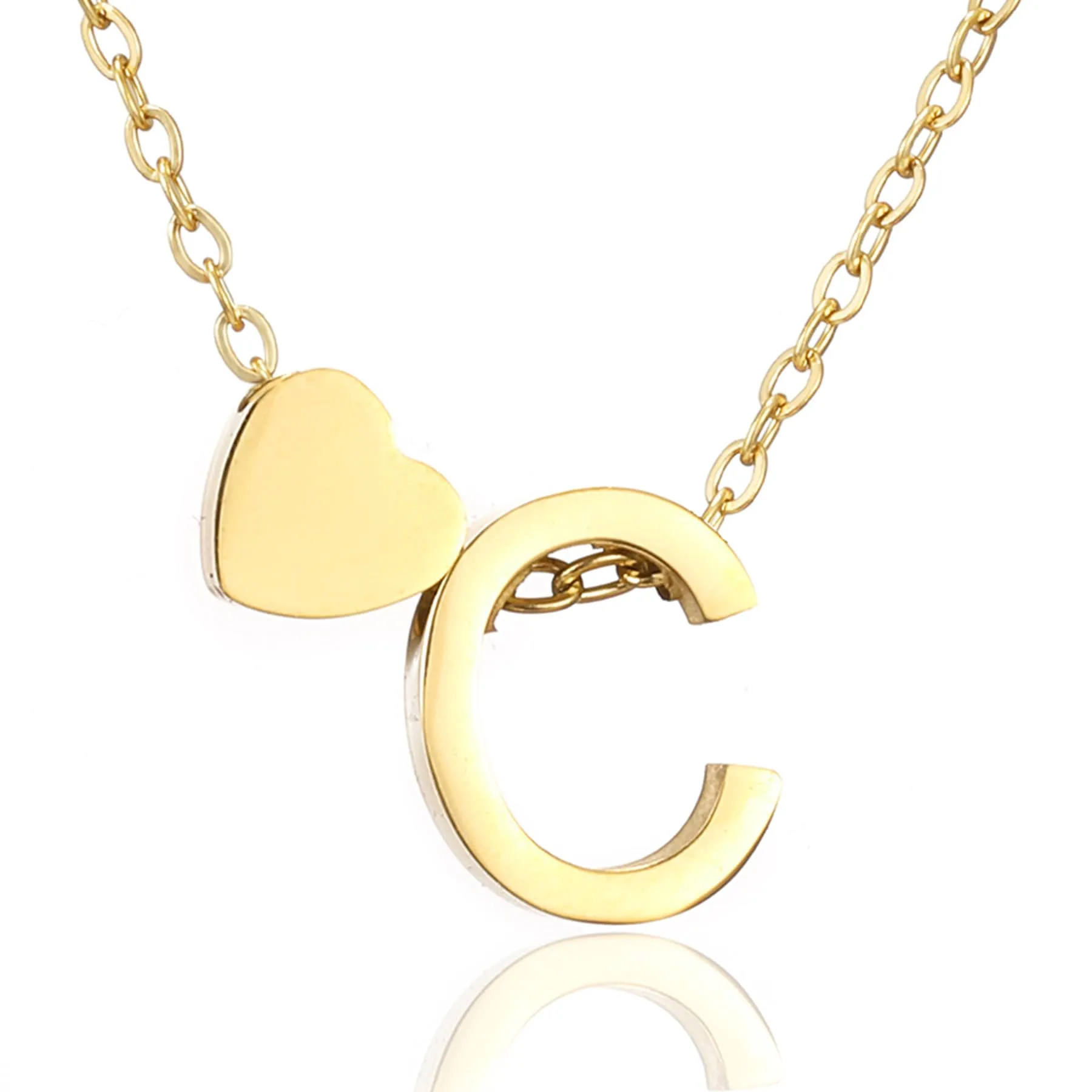 AFSTALR Collana con Iniziale Lettera C e Cuore in Acciaio Inossidabile Oro, 45+5cm - immagine 1