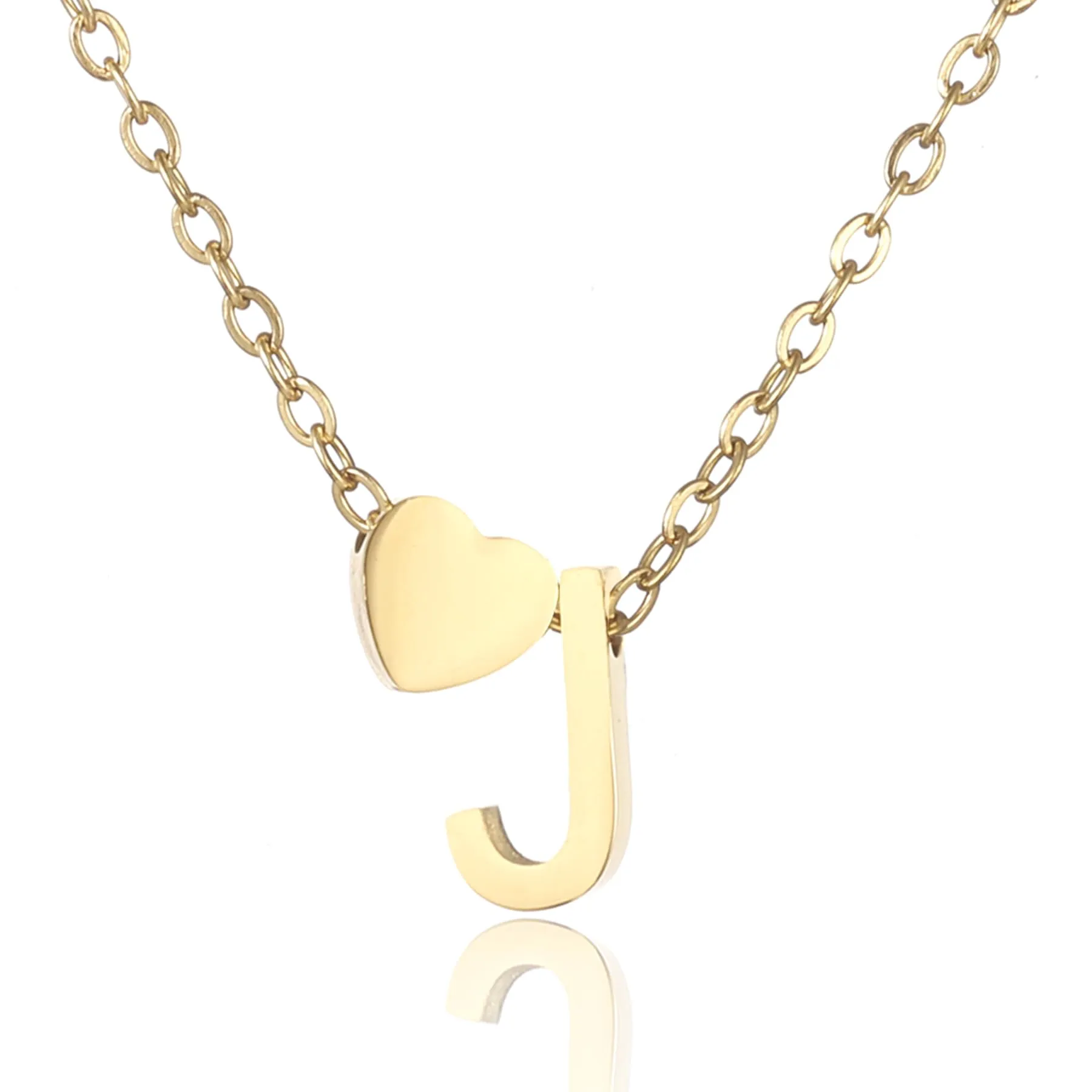AFSTALR Collana con Iniziale Lettera J e Cuore in Acciaio Inossidabile Oro, 45+5cm - immagine 1