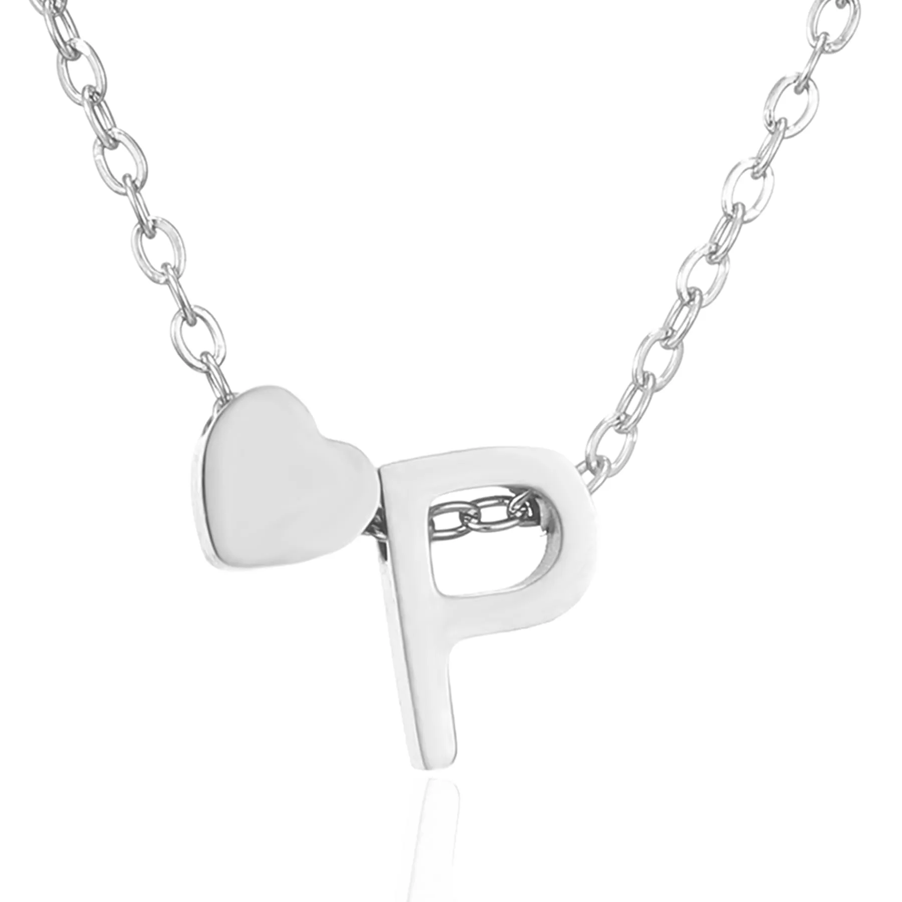 AFSTALR Collana con Iniziale P e Cuore in Acciaio Inossidabile Argento, 45+5cm - immagine 1