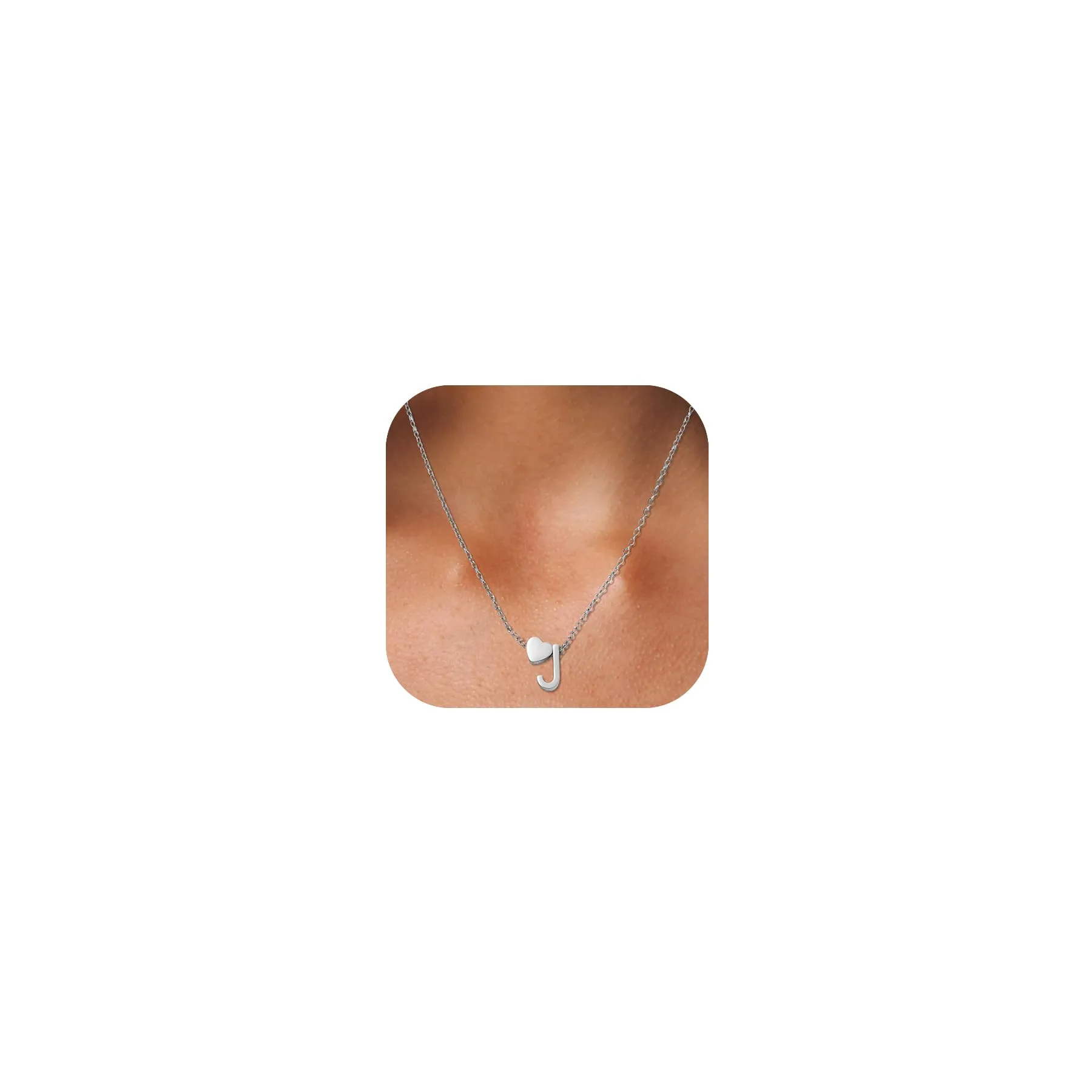 AFSTALR Collana con Iniziale J e Cuore in Acciaio Inossidabile Argento, 45+5cm - immagine 1