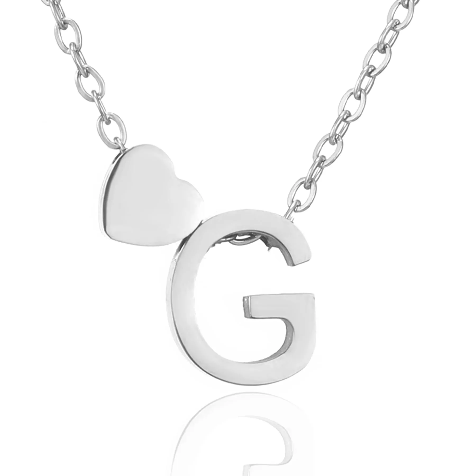 AFSTALR Collana con Iniziale G e Cuore in Acciaio Inossidabile Argento, 45+5cm - immagine 1