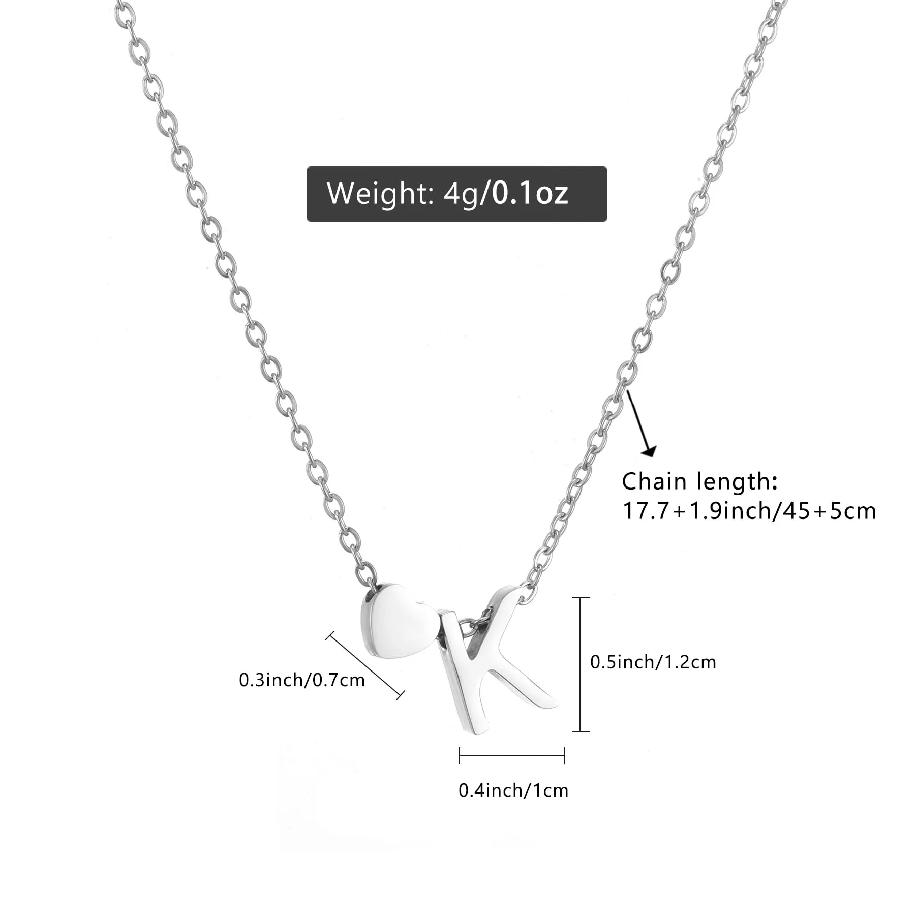 AFSTALR Collana con Iniziale Lettera C e Cuore in Acciaio Inossidabile Argento, 45+5cm - immagine 6