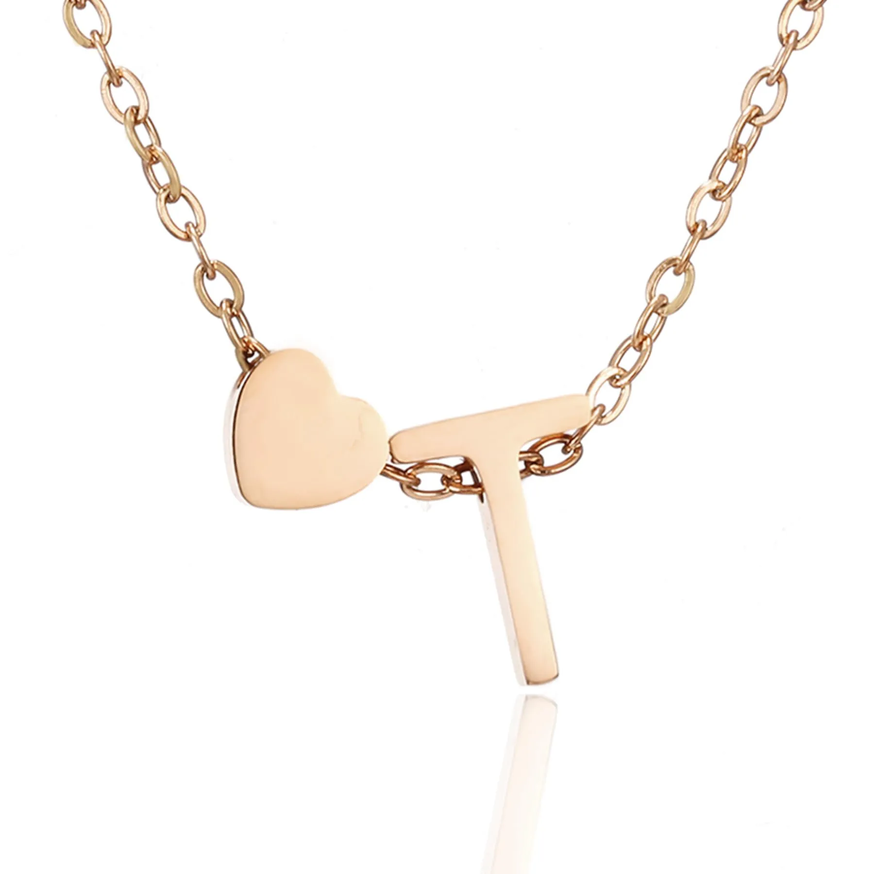 AFSTALR Collana con Iniziale Donna Oro Rosa, Ciondole Cuore Lettera T, Acciaio Inossidabile, 45+5cm - immagine 1