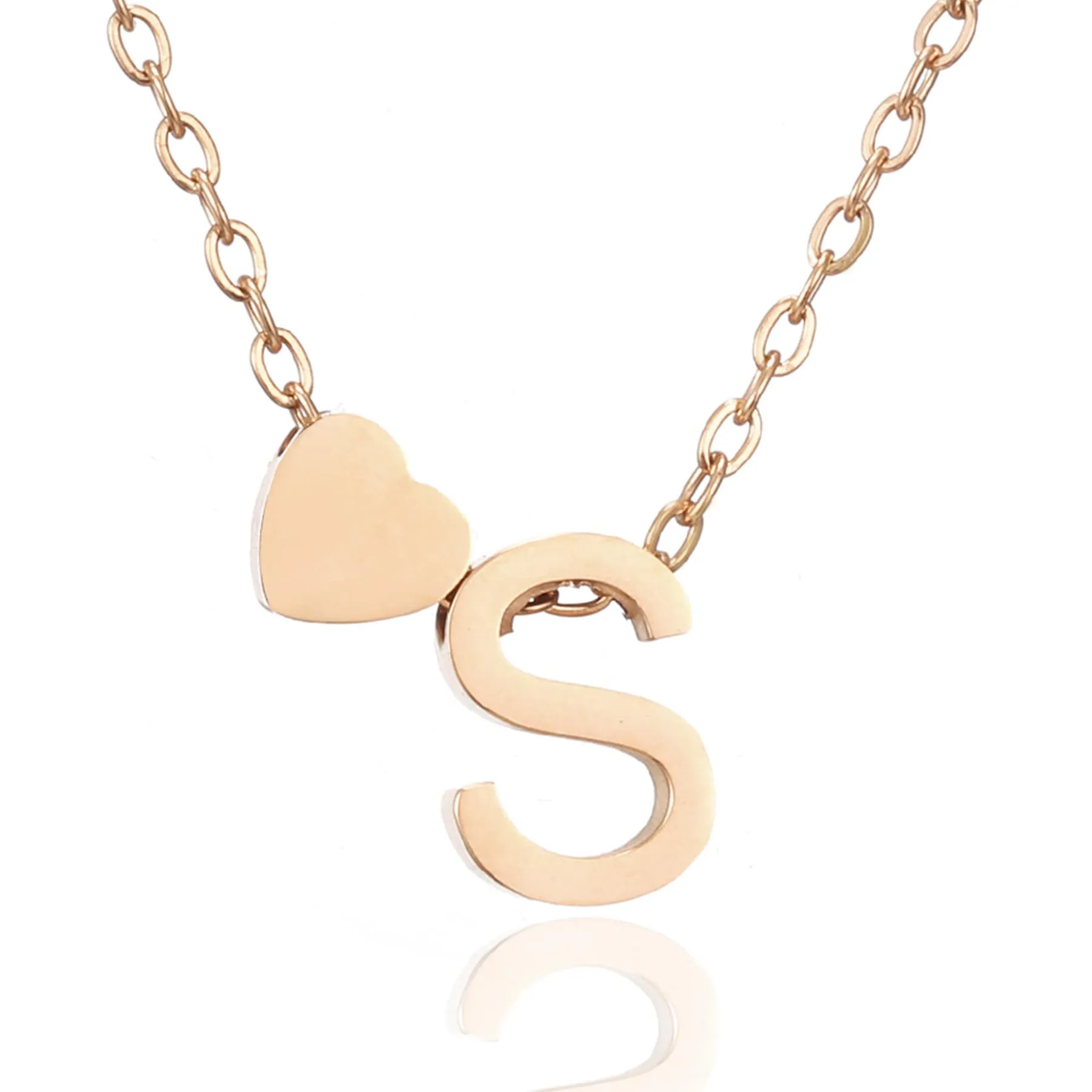 AFSTALR Collana con Iniziale S e Cuore in Acciaio Inossidabile, Oro Rosa, 45+5 cm - immagine 1