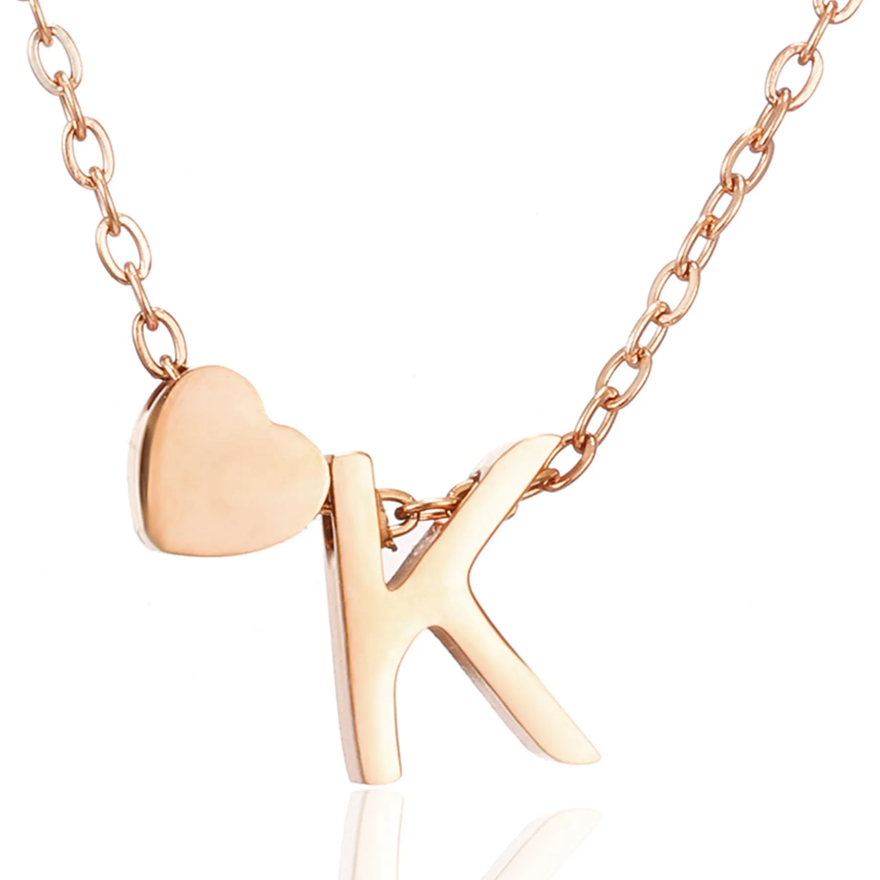 AFSTALR Collana con Iniziale K e Cuore in Acciaio Inossidabile Oro Rosa, 45+5cm - immagine 1