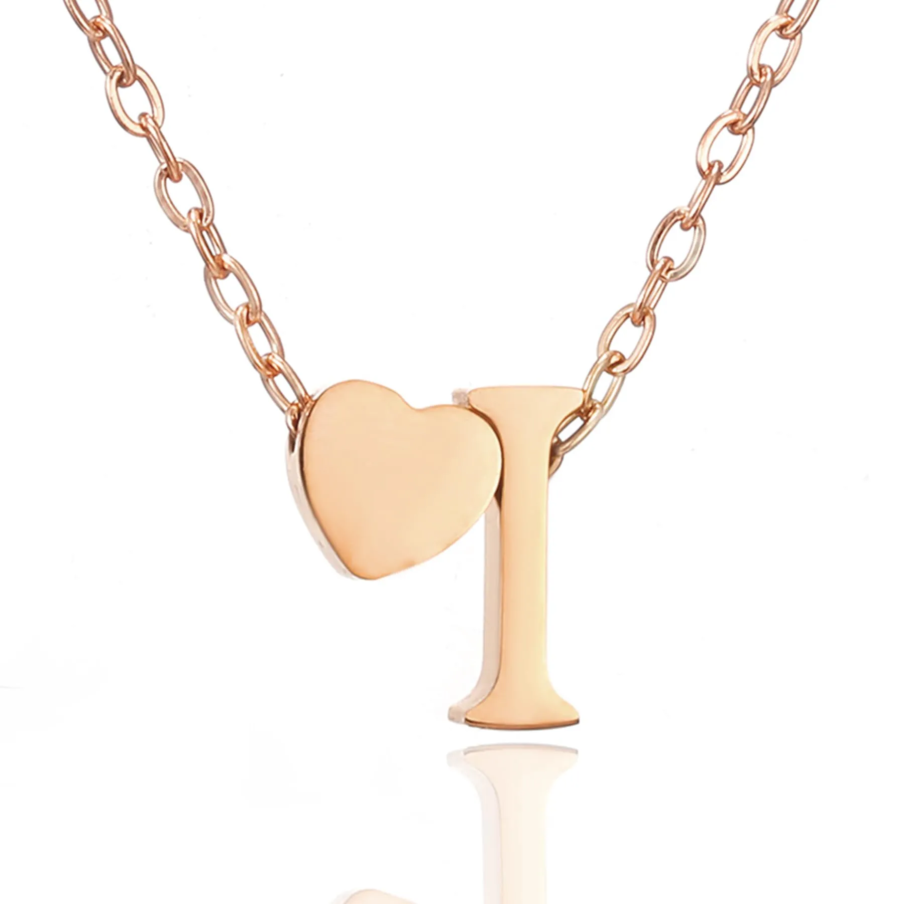 AFSTALR Collana con Iniziale Lettera I e Cuore in Acciaio Inossidabile Oro Rosa 45+5cm - immagine 1