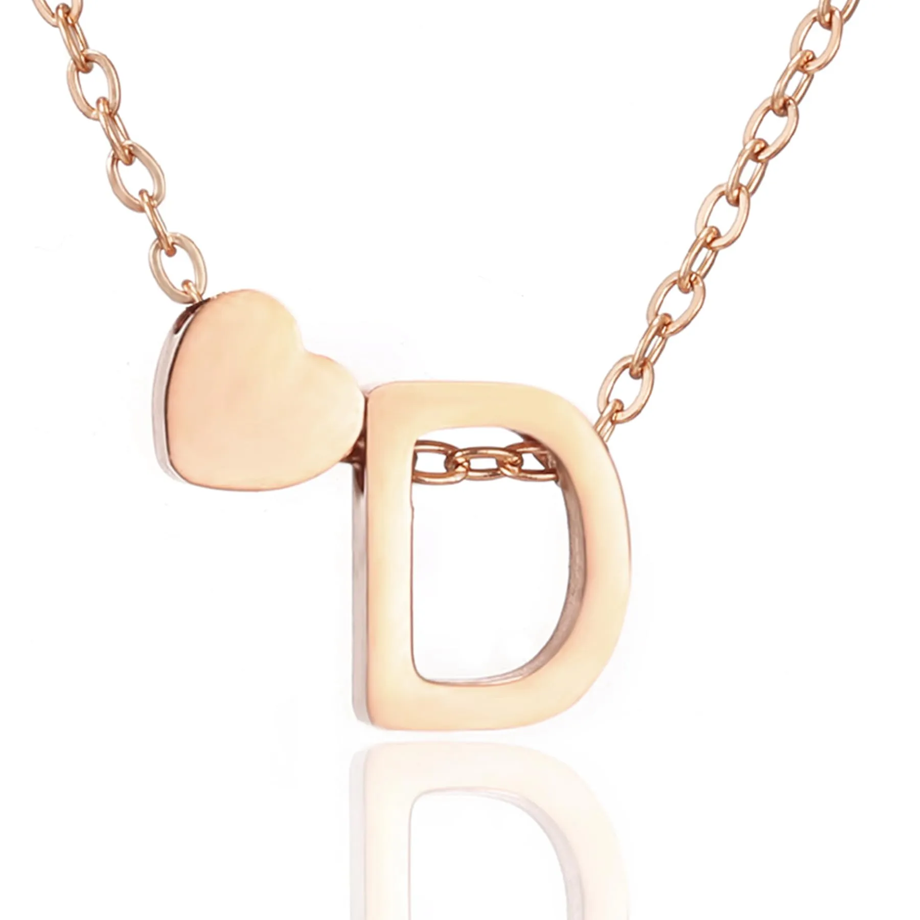 AFSTALR Collana con Iniziale Donna Oro rosa, Cuore con Lettera D, Acciaio Inossidabile, 45+5cm - immagine 1
