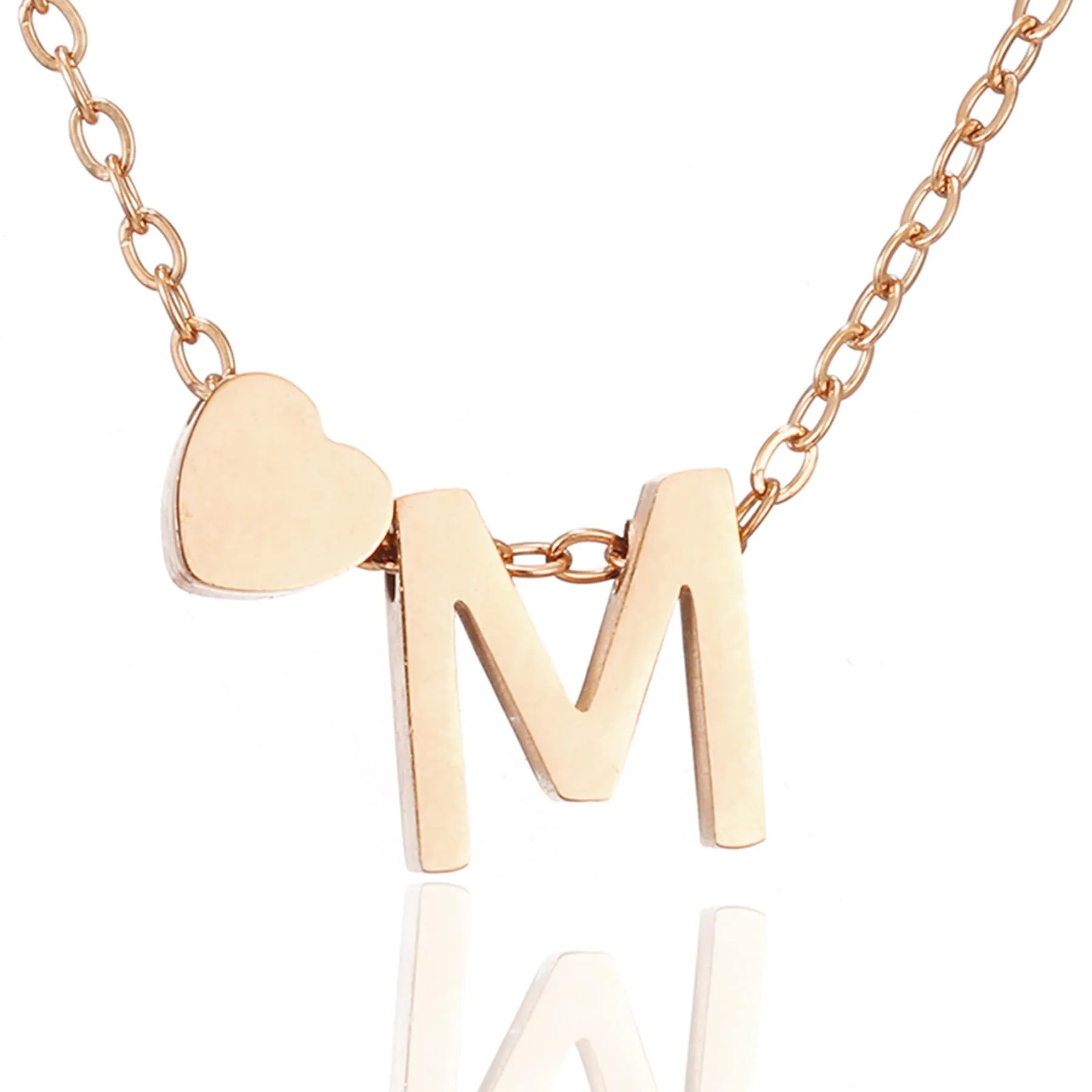 AFSTALR Collana con Iniziale M e Cuore in Acciaio Inossidabile, Oro Rosa, 45+5cm - immagine 1