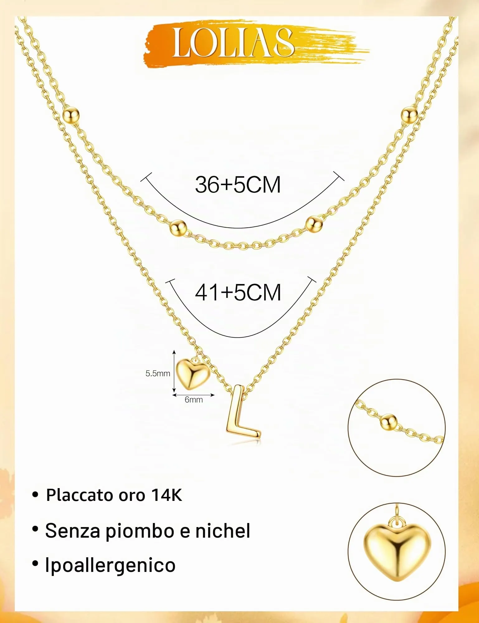 LOLIAS Collana Iniziale Cuore Placcato Oro 14 Carati Donna - immagine 3