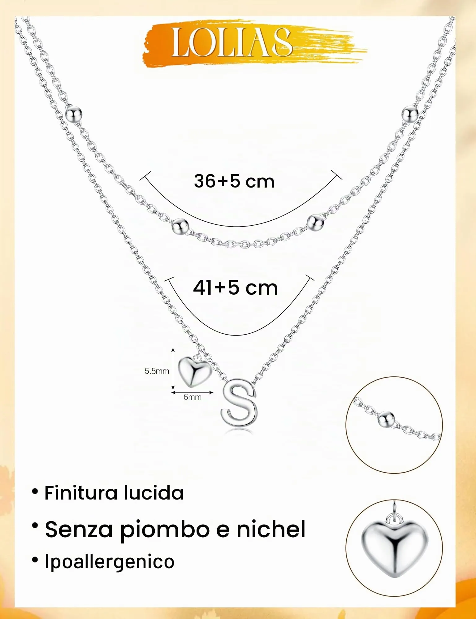 LOLIAS Collana Iniziale Cuore Argento Placcato Donna - immagine 3
