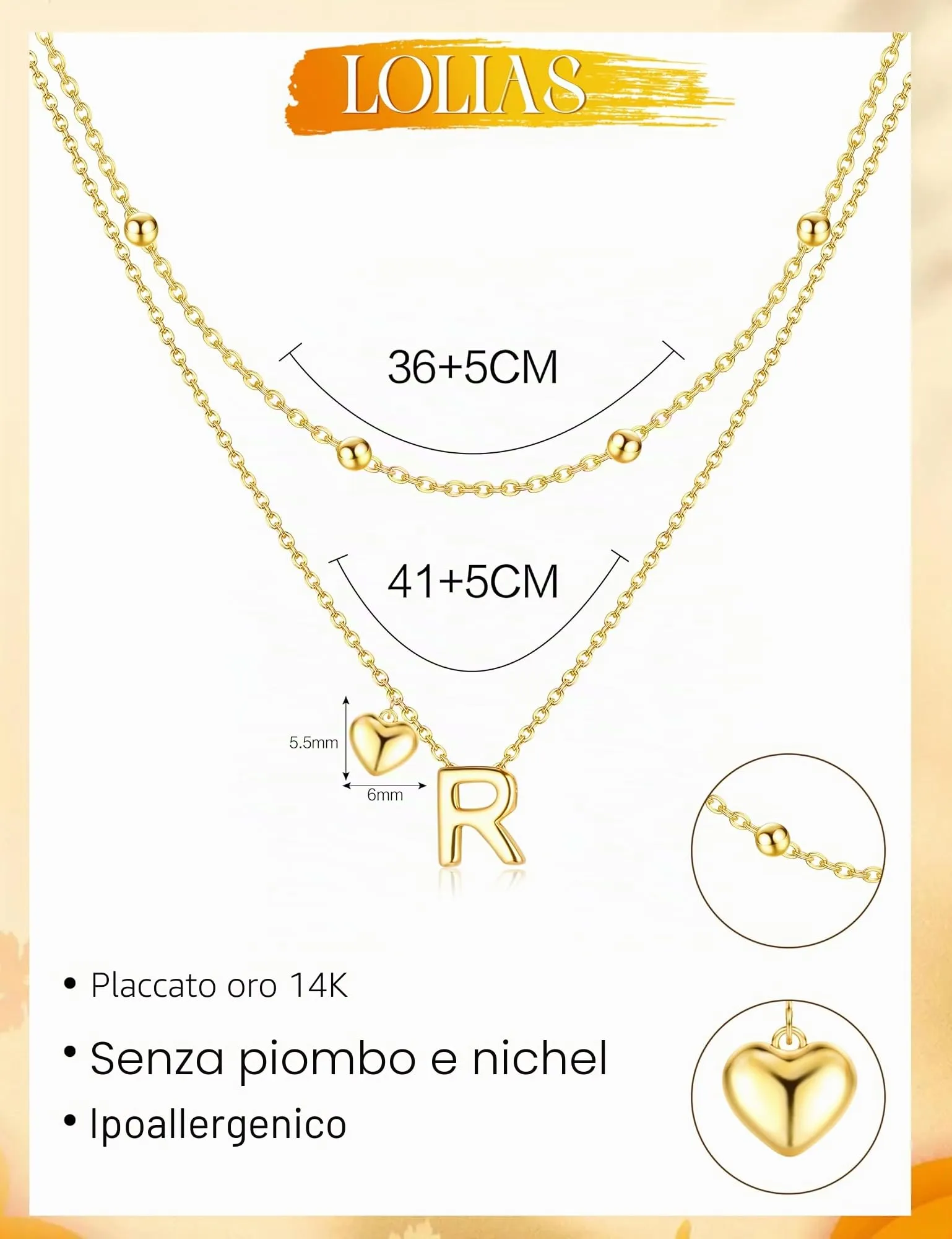 LOLIAS Collana Iniziale Cuore Placcato Oro 14 Carati Donna - immagine 3