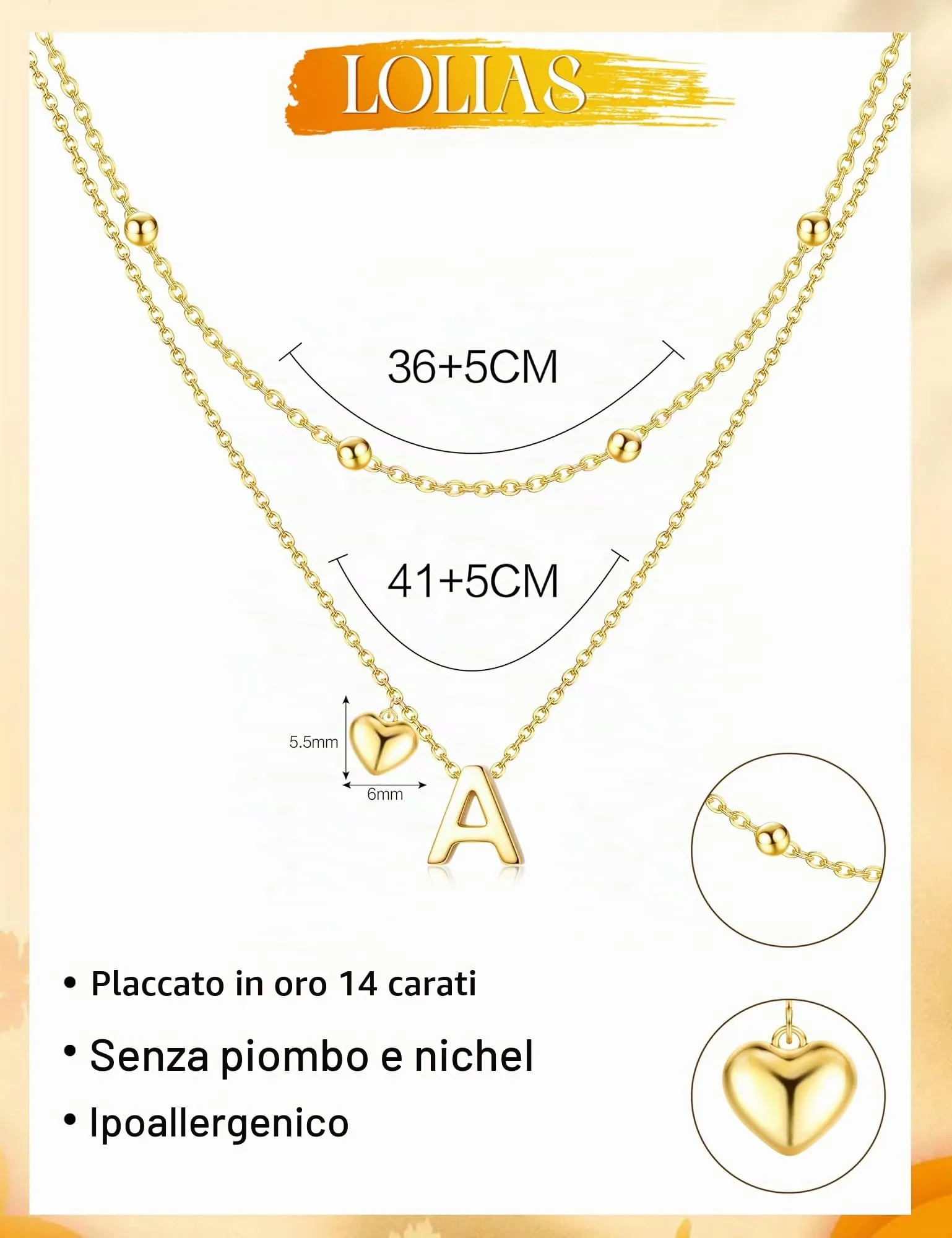 LOLIAS Collana Iniziale Cuore Placcato Oro 14 Carati per Donna - immagine 3