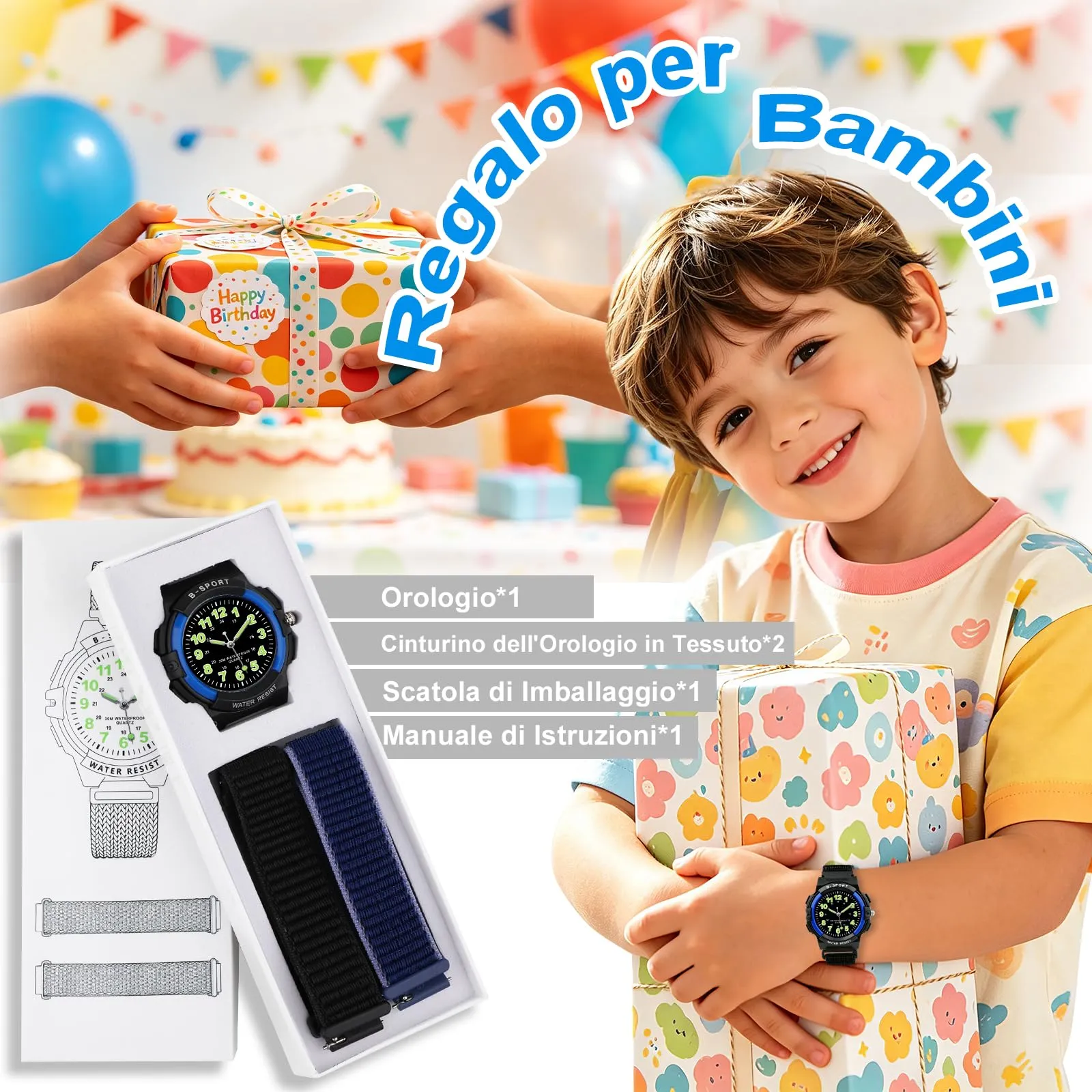 Juboos Orologio Analogico per Bambini con 7 Luci Notturne, Impermeabile, Cinturino Morbido, Quarzo, per Ragazzi e Ragazze 5-18 Anni - immagine 5