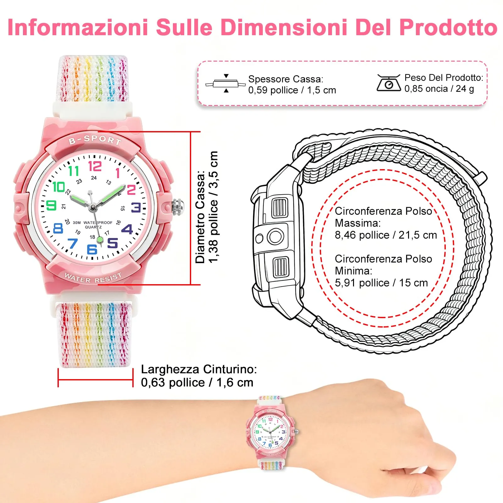 Juboos Orologio Analogico per Bambini con 7 Luci Notturne, Impermeabile, Cinturino Morbido, Quarzo - immagine 4