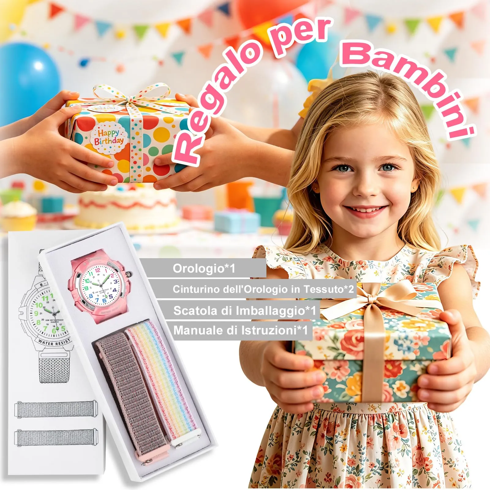 Juboos Orologio Analogico per Bambini con 7 Luci Notturne, Impermeabile, Cinturino Morbido, Quarzo - immagine 5
