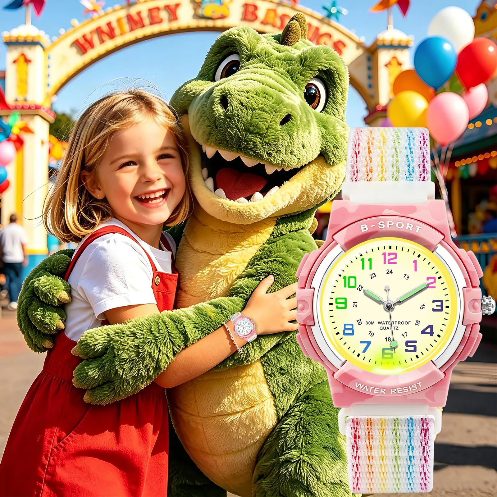 Juboos Orologio Analogico per Bambini con 7 Luci Notturne, Impermeabile, Cinturino Morbido, Quarzo - immagine 6