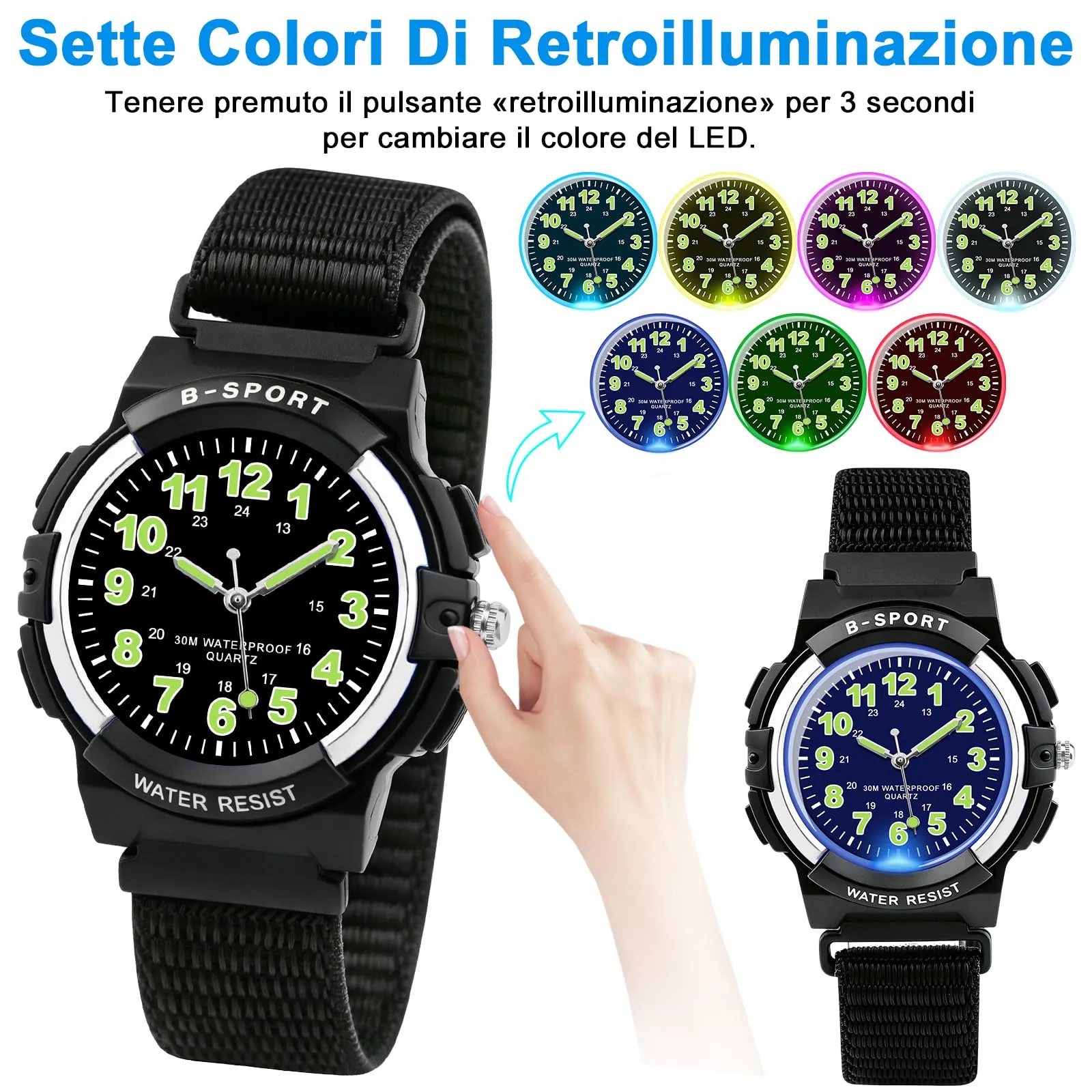 Juboos Orologio Analogico per Bambini, 7 Luci Notturne a Colori, Impermeabile 30M, Quarzo, per Ragazzi e Ragazze 5-18 Anni - immagine 3
