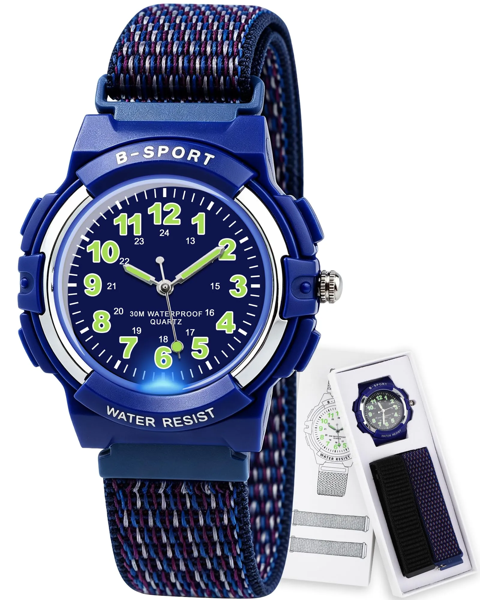 Juboos Orologio Analogico per Bambini, 7 Luci Notturne, Impermeabile, Cinturino Morbido, Quarzo, 5-18 Anni - immagine 1