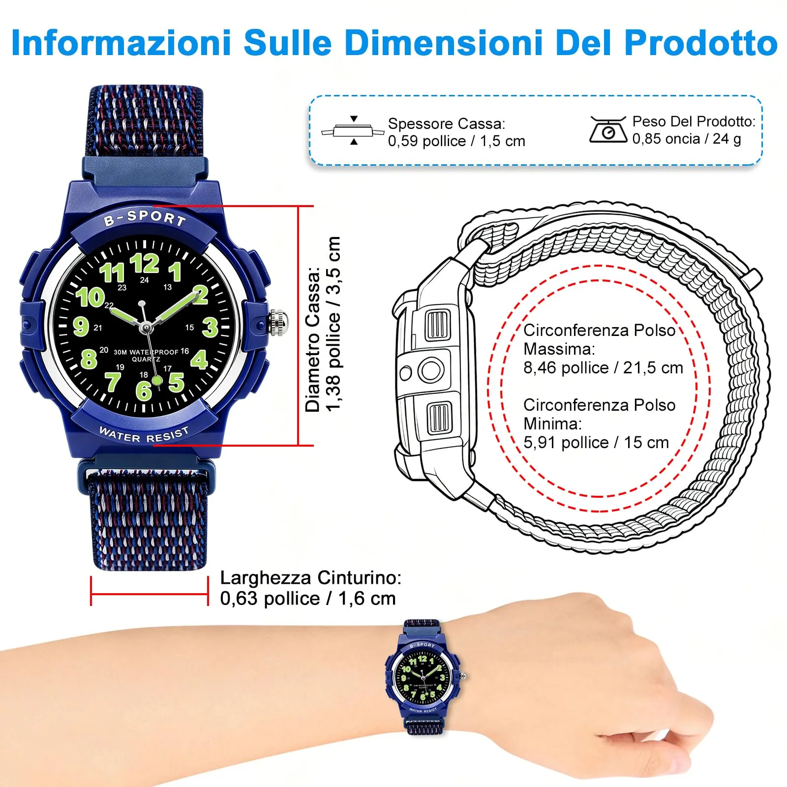 Juboos Orologio Analogico per Bambini, 7 Luci Notturne, Impermeabile, Cinturino Morbido, Quarzo, 5-18 Anni - immagine 4