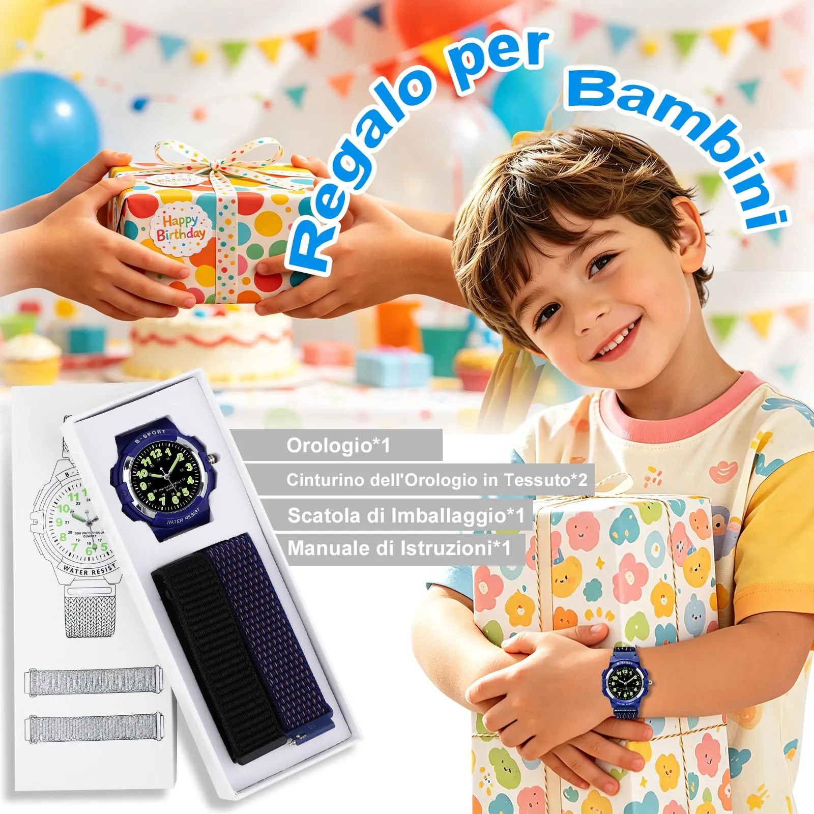 Juboos Orologio Analogico per Bambini, 7 Luci Notturne, Impermeabile, Cinturino Morbido, Quarzo, 5-18 Anni - immagine 5
