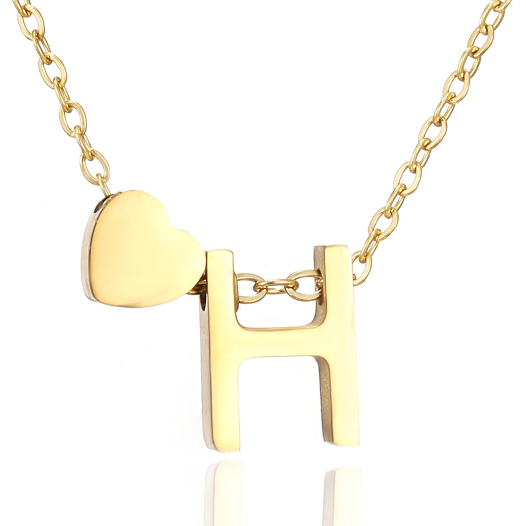 AFSTALR Collana con Iniziale H e Cuore in Acciaio Inossidabile Oro, 45+5cm - immagine 1