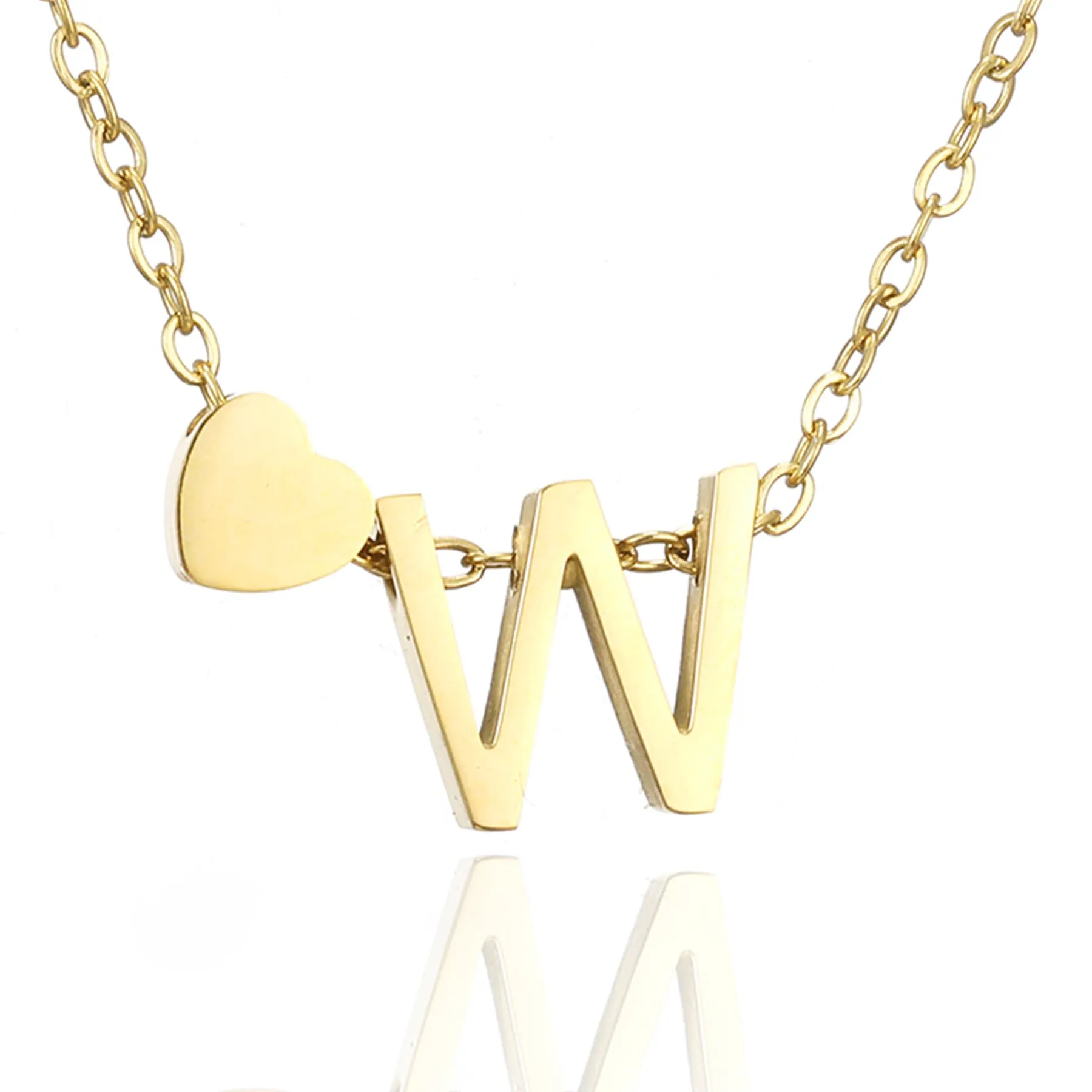 AFSTALR Collana con Iniziale W e Cuore in Acciaio Inossidabile Oro, 45+5cm - immagine 1