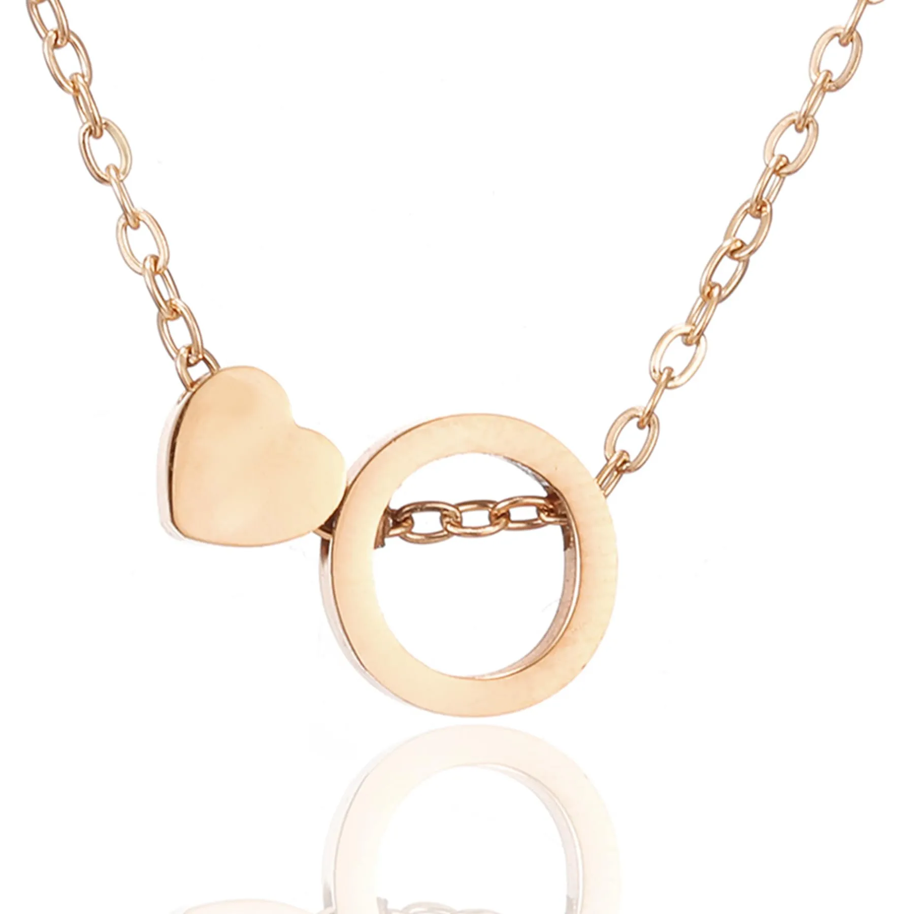 AFSTALR Collana con Iniziale Lettera O e Cuore in Acciaio Inossidabile Oro Rosa, 45+5cm - immagine 1
