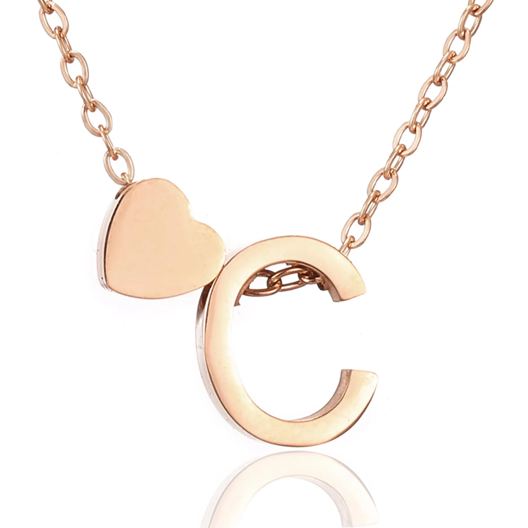 AFSTALR Collana con Iniziale Lettera C e Cuore in Acciaio Inossidabile, Oro Rosa, 45+5cm - immagine 1