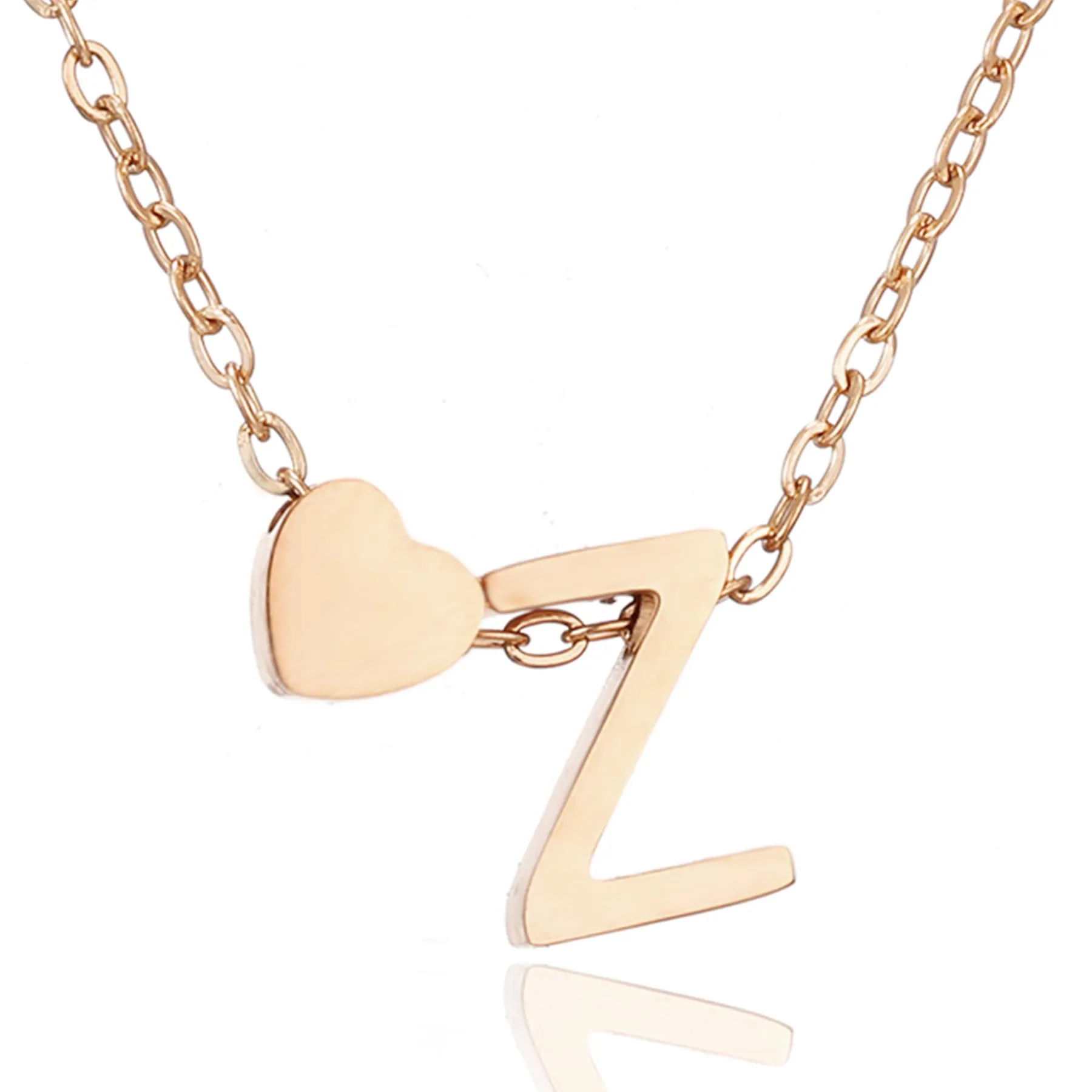 AFSTALR Collana con Iniziale Z e Cuore in Acciaio Inossidabile, Oro Rosa, 45+5cm - immagine 1