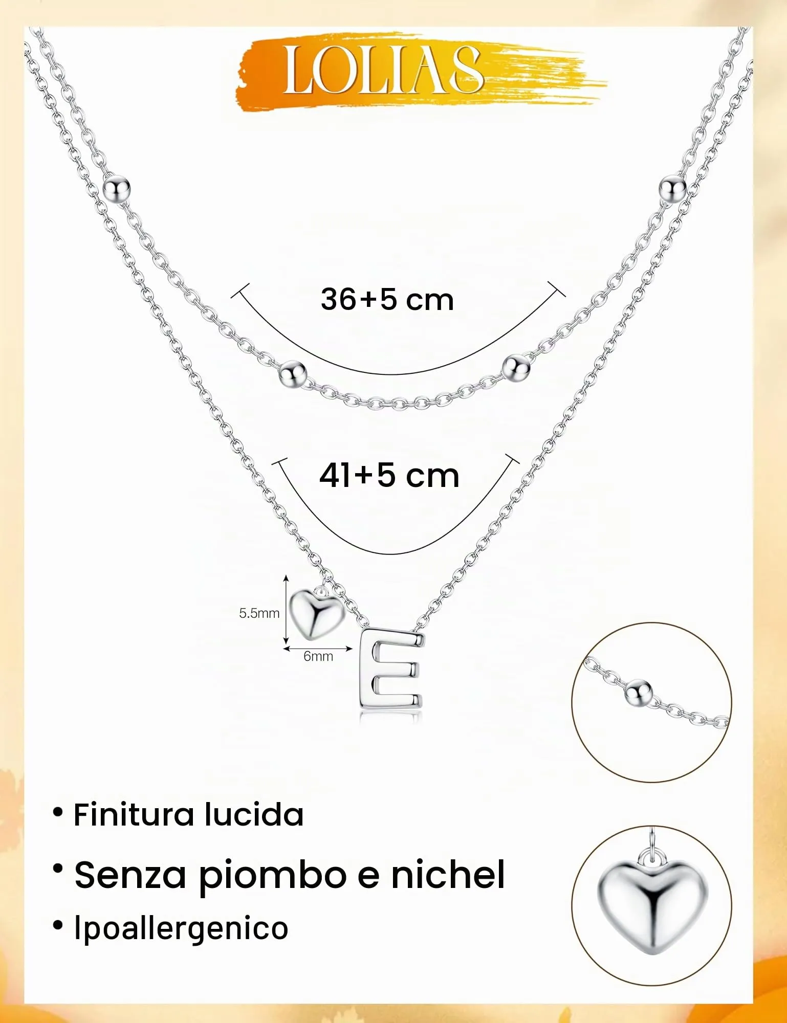 LOLIAS Collana Iniziale Cuore in Argento Placcato per Donna - immagine 3