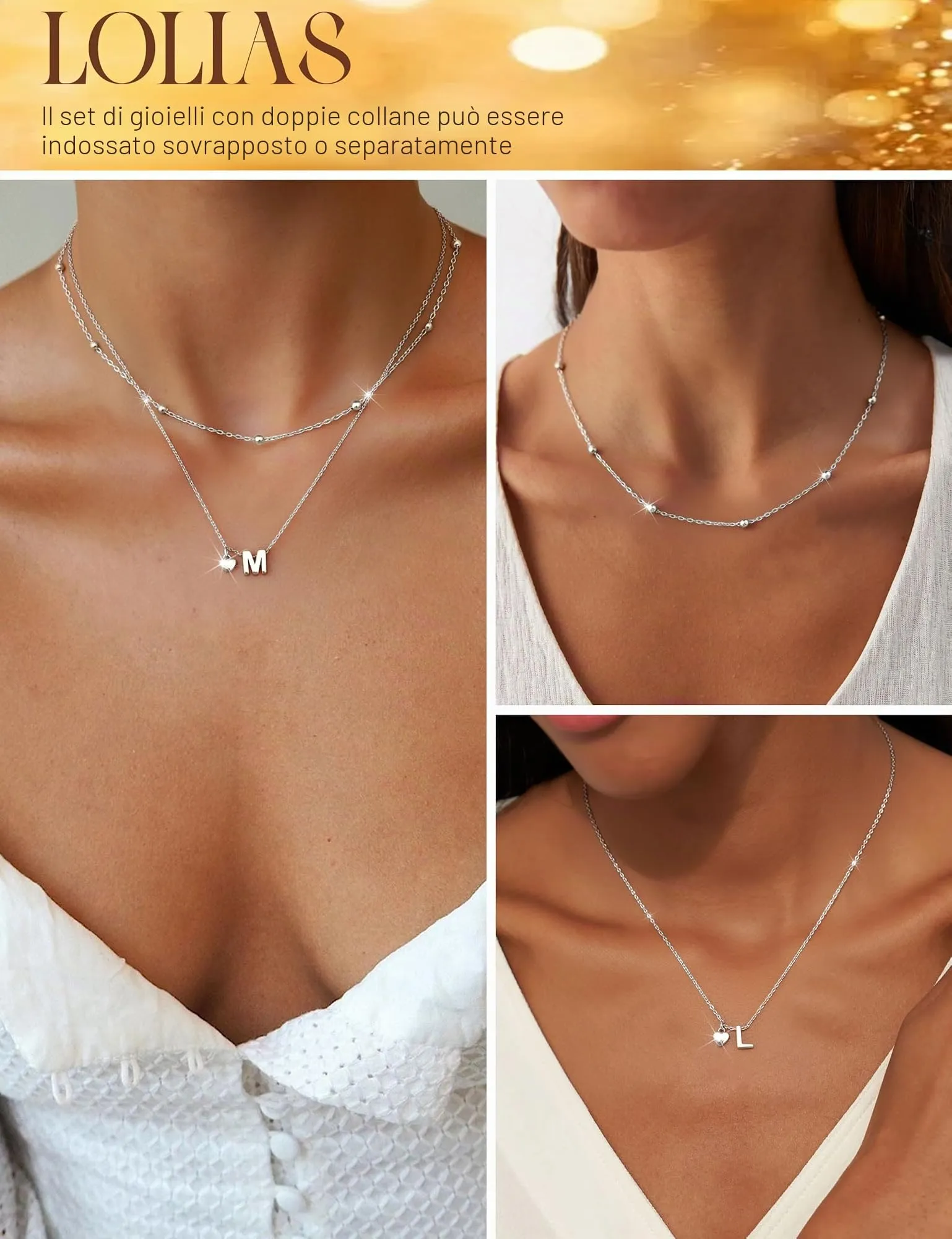 LOLIAS Collana Iniziale Cuore in Argento Placcato per Donna - immagine 4