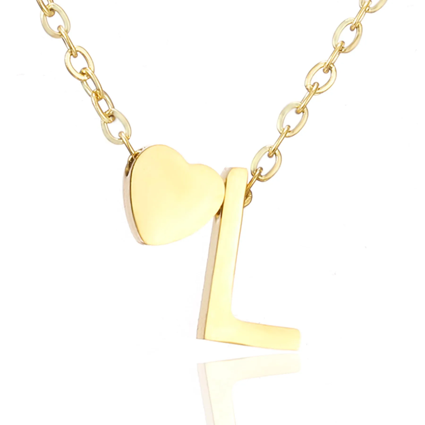 AFSTALR Collana con Iniziale L e Cuore in Acciaio Inossidabile Oro, 45+5cm - immagine 1