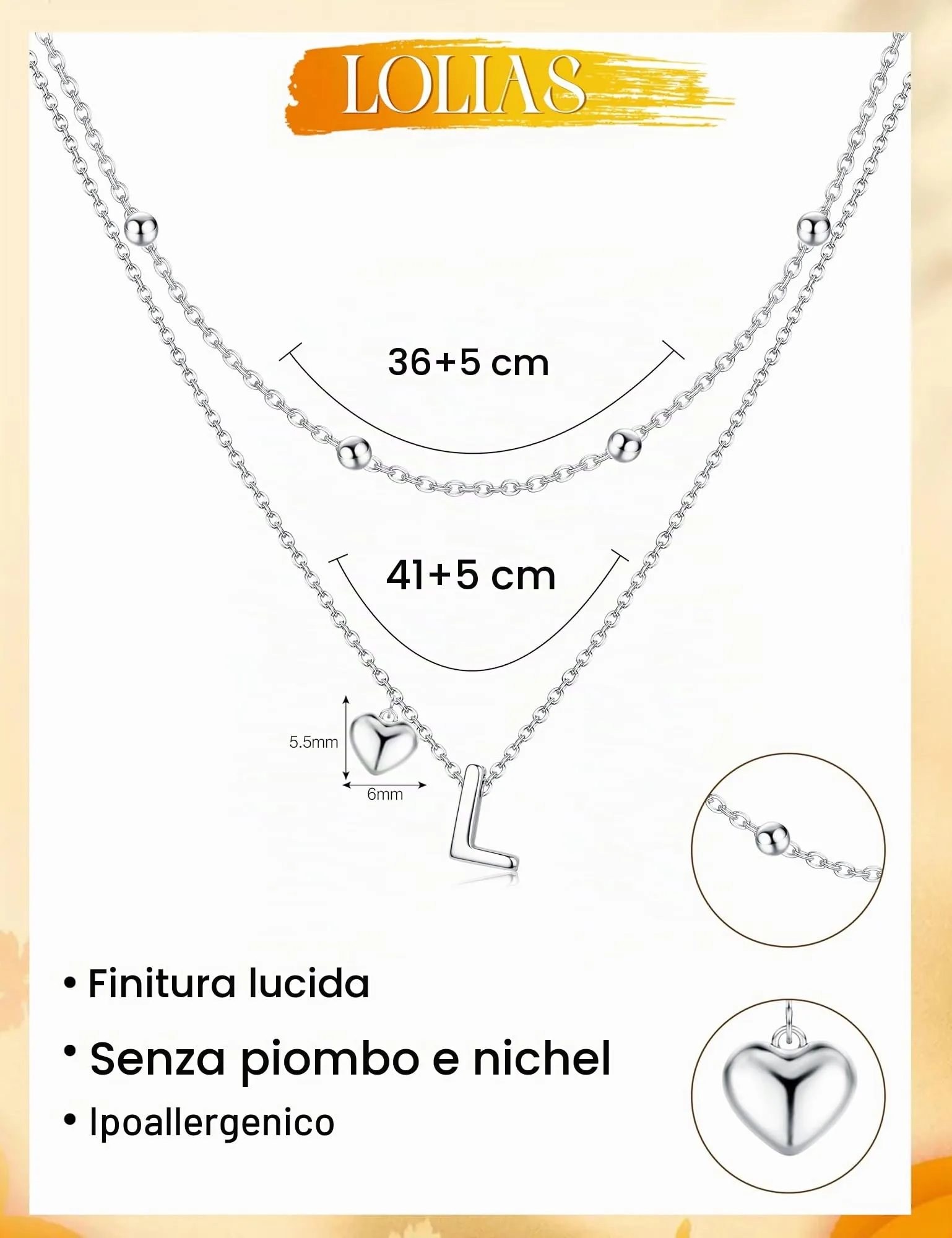 LOLIAS Collana con Iniziale e Cuore in Argento Placcato per Donna - immagine 3