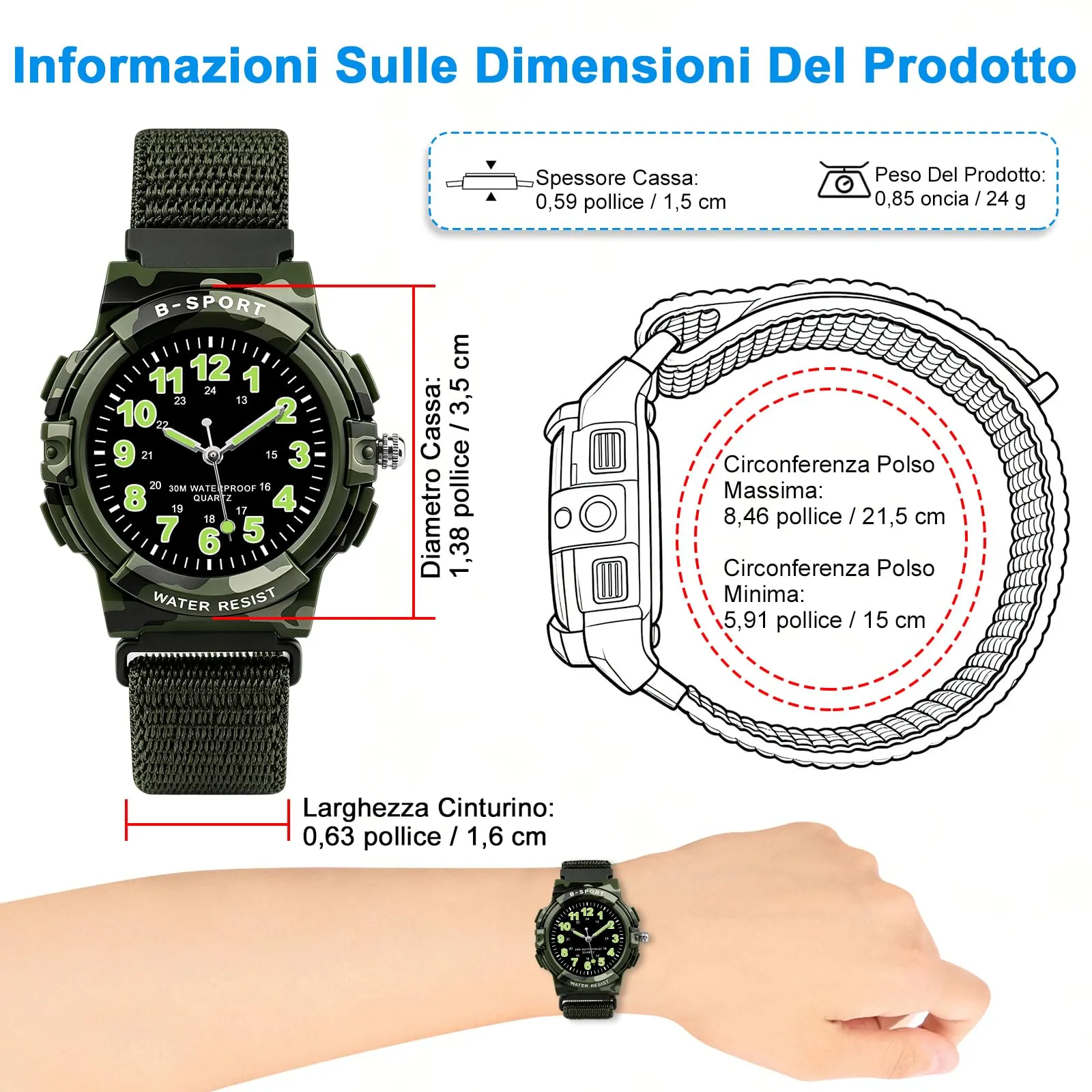 Juboos Orologio Analogico per Bambini con 7 Luci Notturne, Impermeabile, Quarzo, per Ragazzi e Ragazze 5-18 Anni - immagine 4