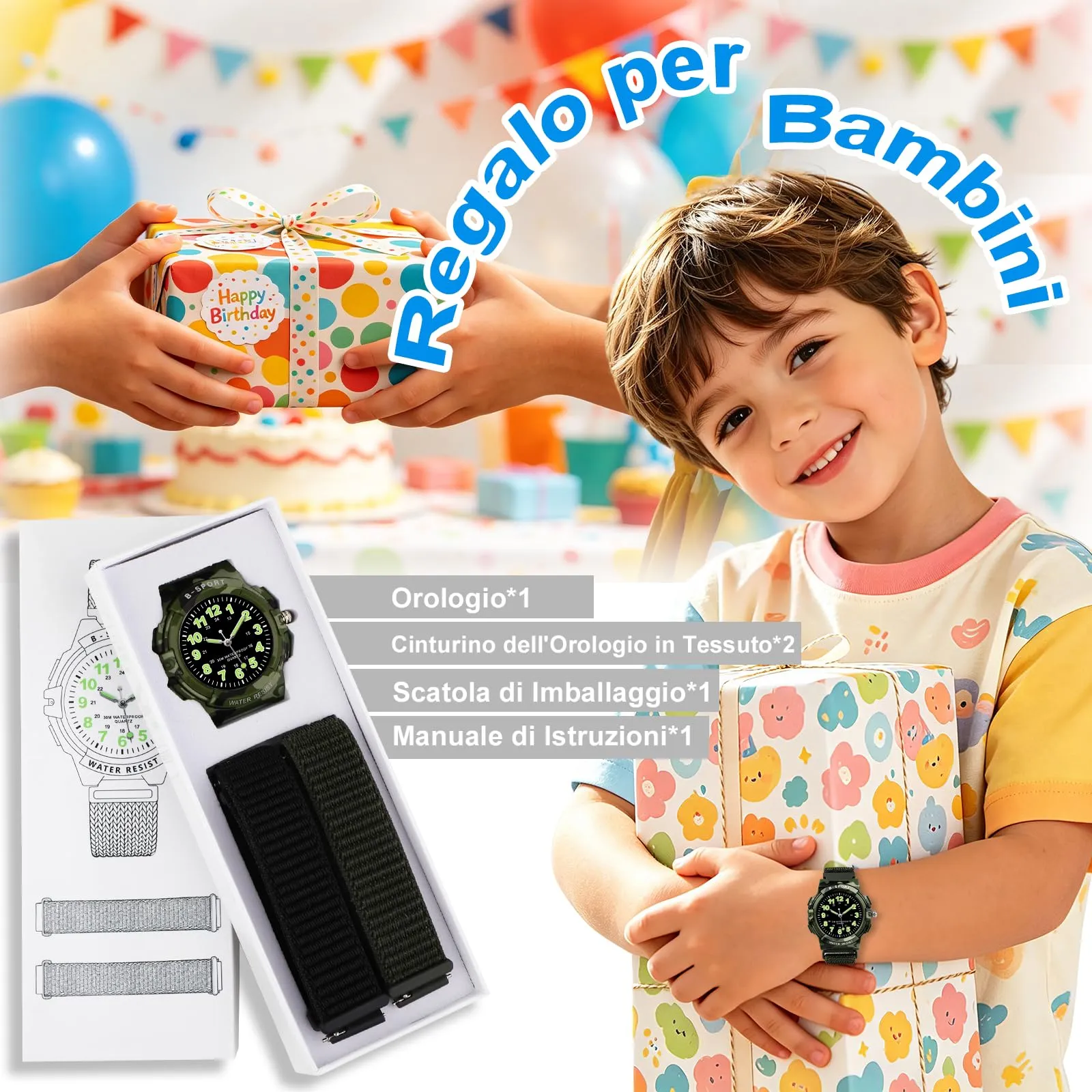 Juboos Orologio Analogico per Bambini con 7 Luci Notturne, Impermeabile, Quarzo, per Ragazzi e Ragazze 5-18 Anni - immagine 5