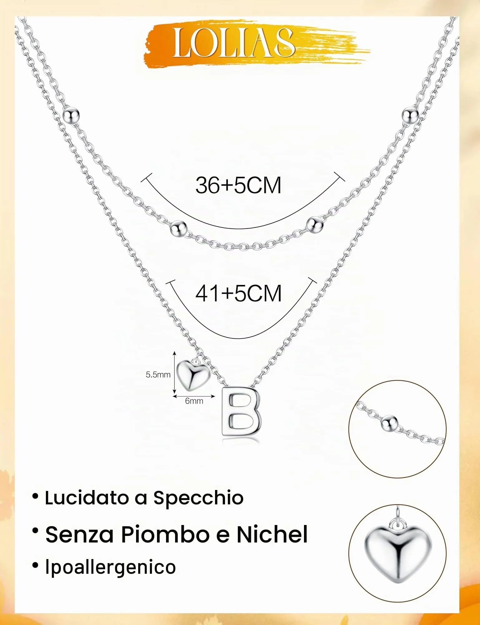 LOLIAS Collana Iniziale Cuore Argento Placcato Donna - immagine 3