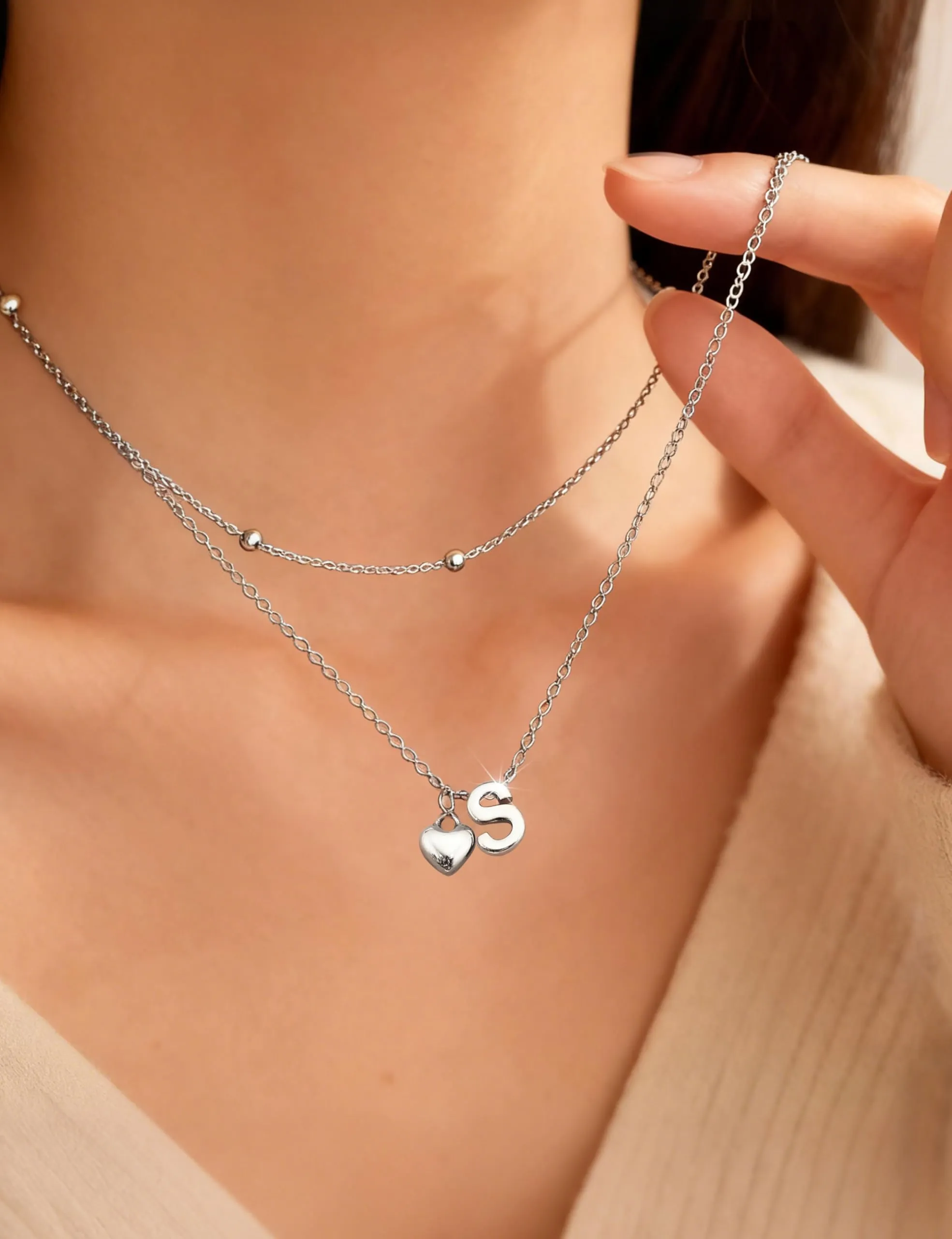 LOLIAS Collana Iniziale Cuore Argento Placcato Donna - immagine 7