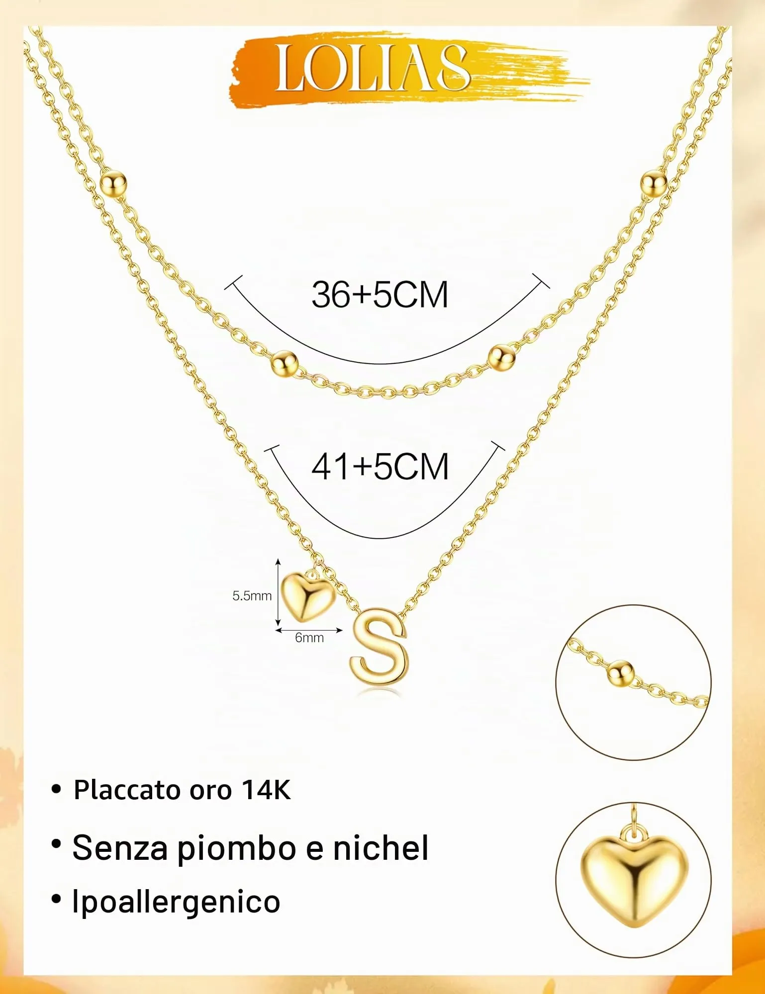 LOLIAS Collana Iniziale Cuore Placcato Oro 14 Carati Donna - immagine 3