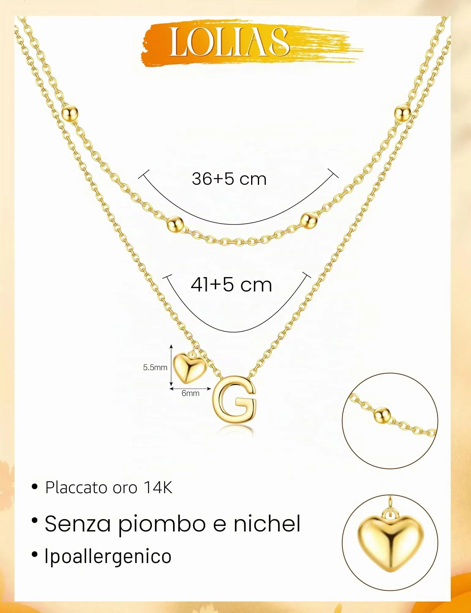 LOLIAS Collana Iniziale Cuore Placcato Oro 14 Carati Donna - immagine 3