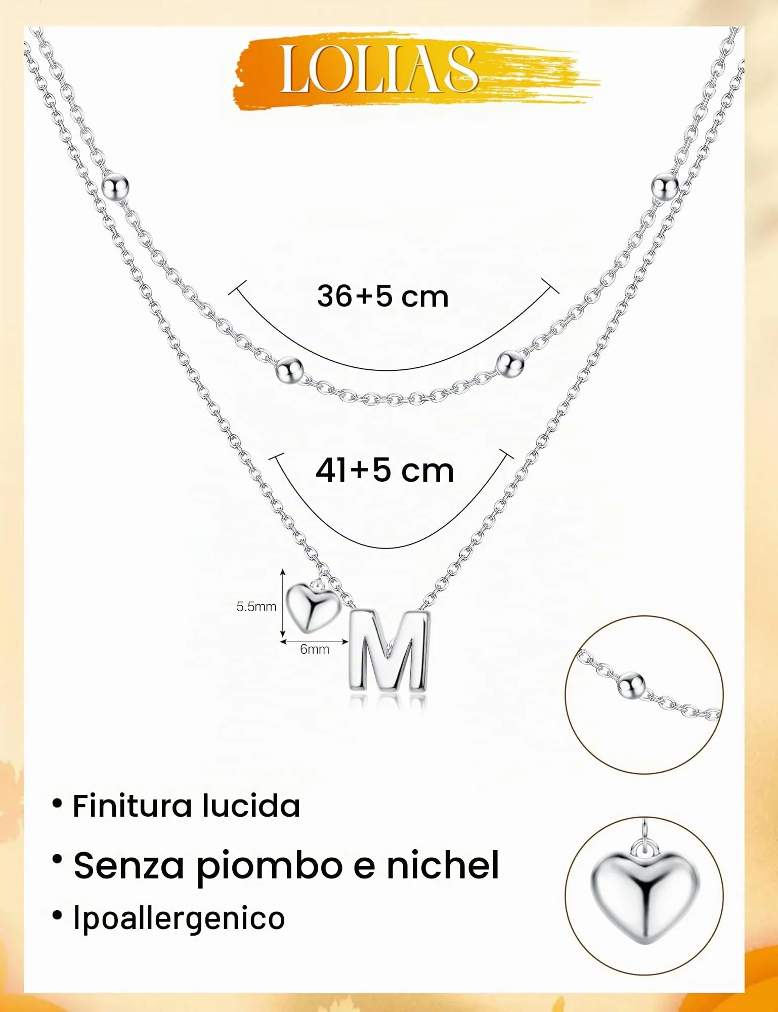LOLIAS Collana Iniziale Cuore in Argento Placcato per Donna - immagine 3
