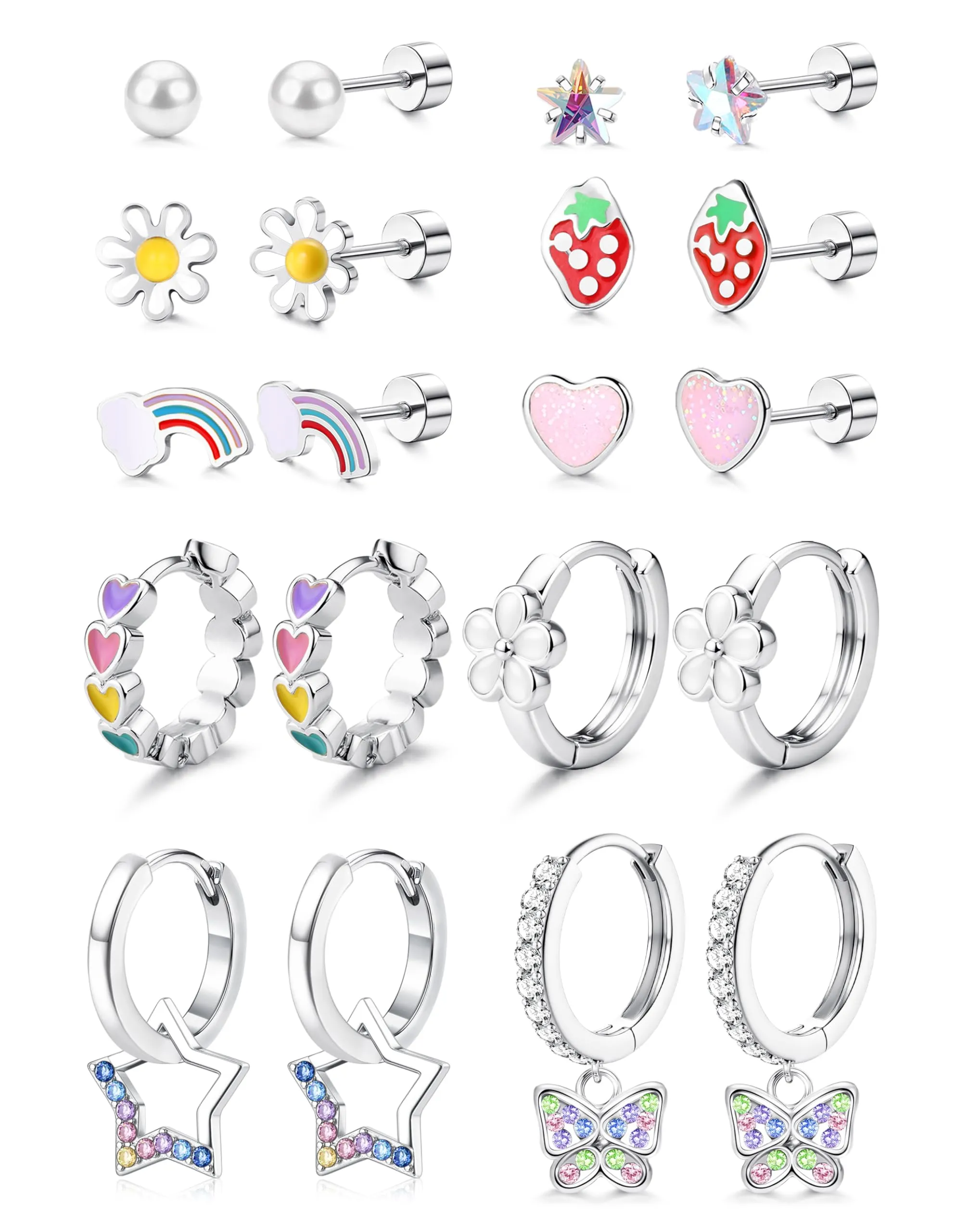 Adramata Set 10 Paia Orecchini in Acciaio Inossidabile per Bambina - immagine 1