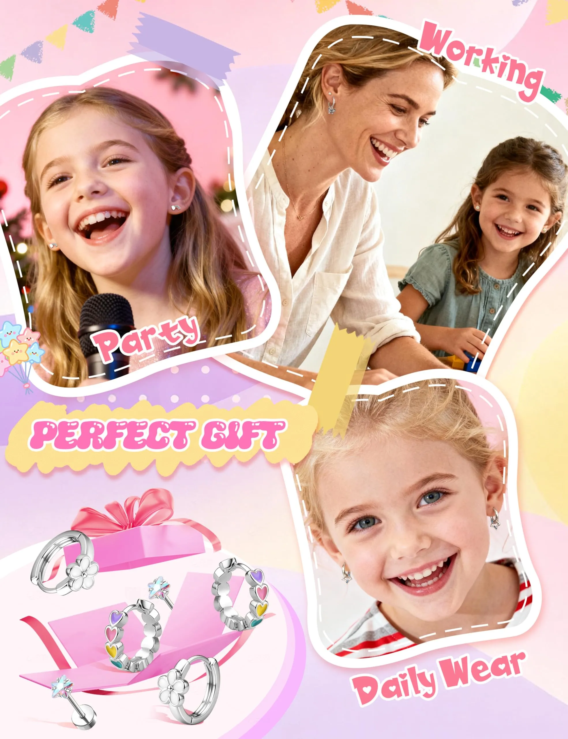 Adramata Set 10 Paia Orecchini in Acciaio Inossidabile per Bambina - immagine 6