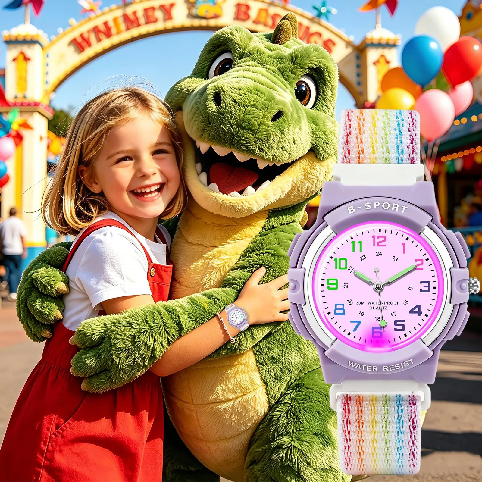 Juboos Orologio Analogico per Bambini con 7 Luci Notturne, Impermeabile, Orologio al Quarzo per Ragazzi e Ragazze 5-18 Anni - immagine 6