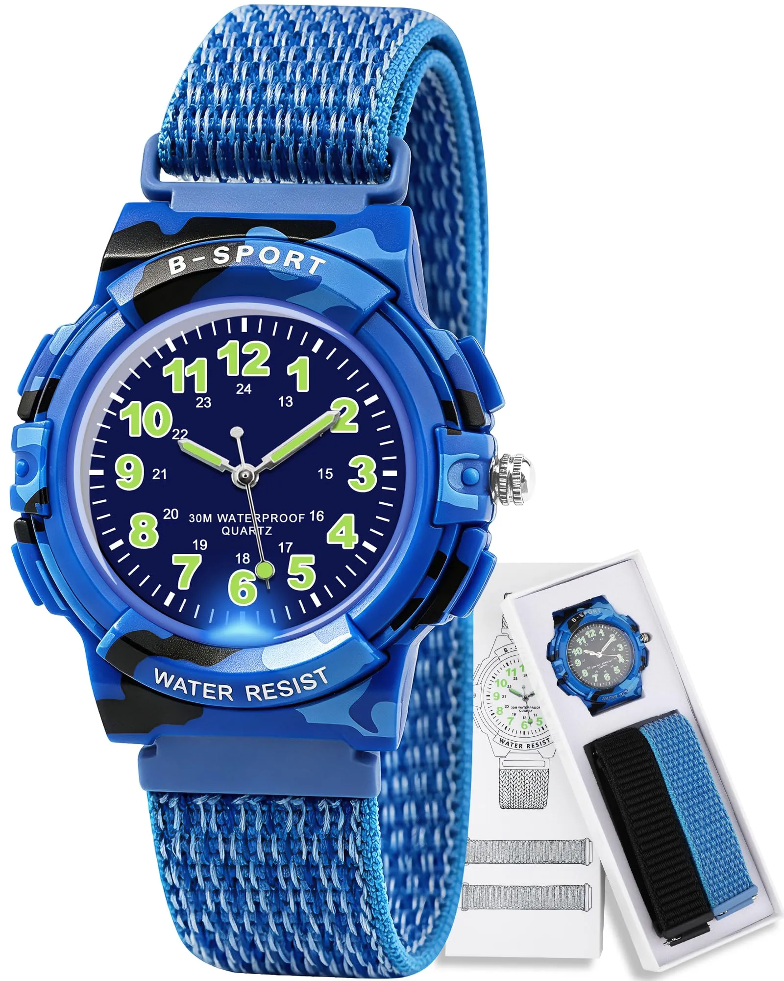 Juboos Orologio Analogico per Bambini, 7 Luci Notturne, Impermeabile, Cinturino Morbido, Quarzo, 5-18 Anni - immagine 1