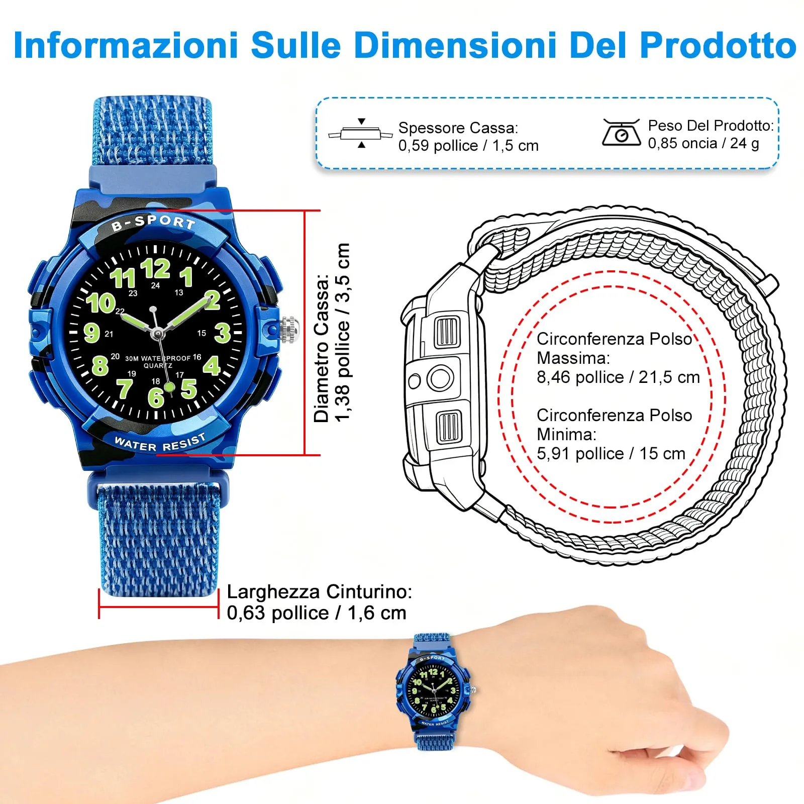 Juboos Orologio Analogico per Bambini, 7 Luci Notturne, Impermeabile, Cinturino Morbido, Quarzo, 5-18 Anni - immagine 4