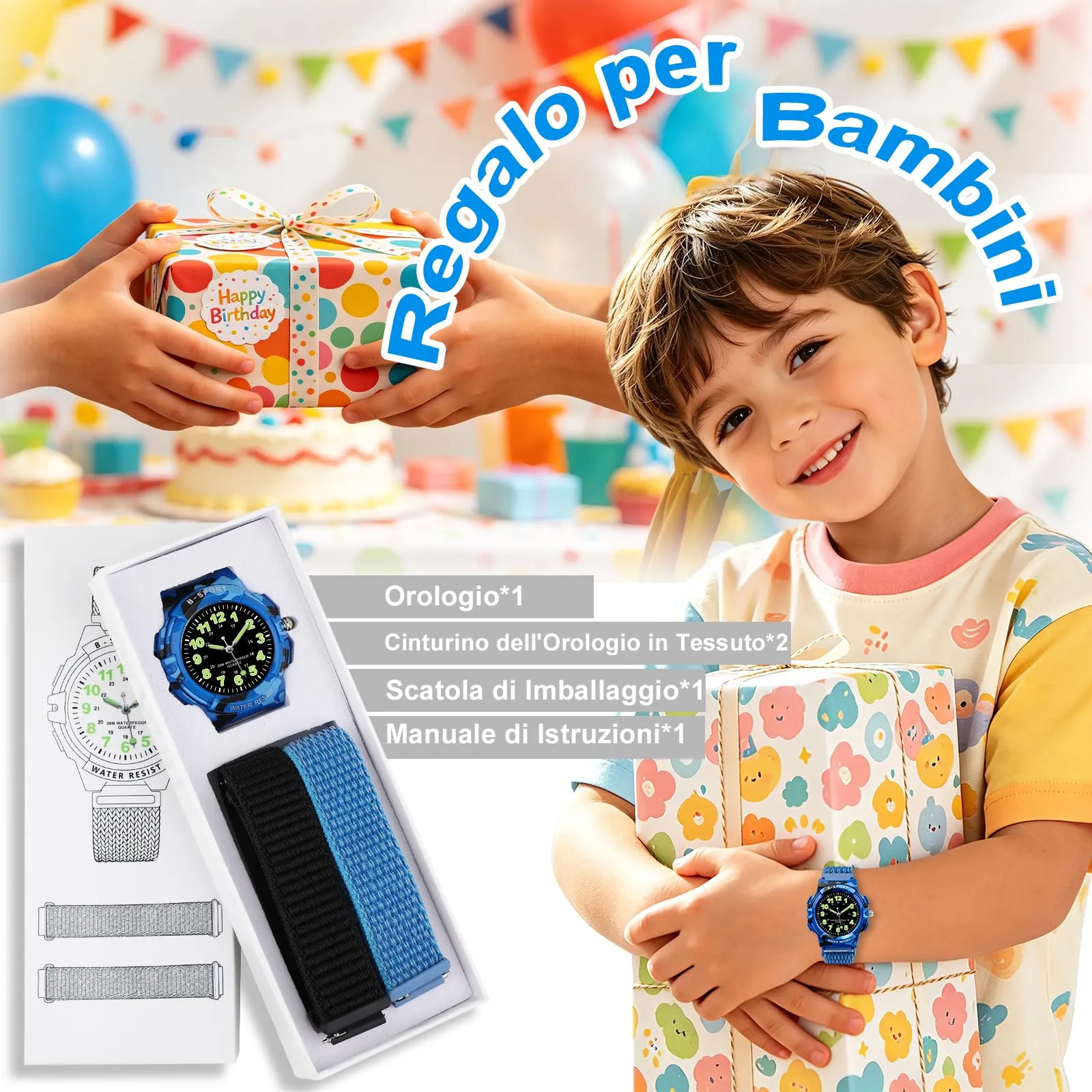 Juboos Orologio Analogico per Bambini, 7 Luci Notturne, Impermeabile, Cinturino Morbido, Quarzo, 5-18 Anni - immagine 5